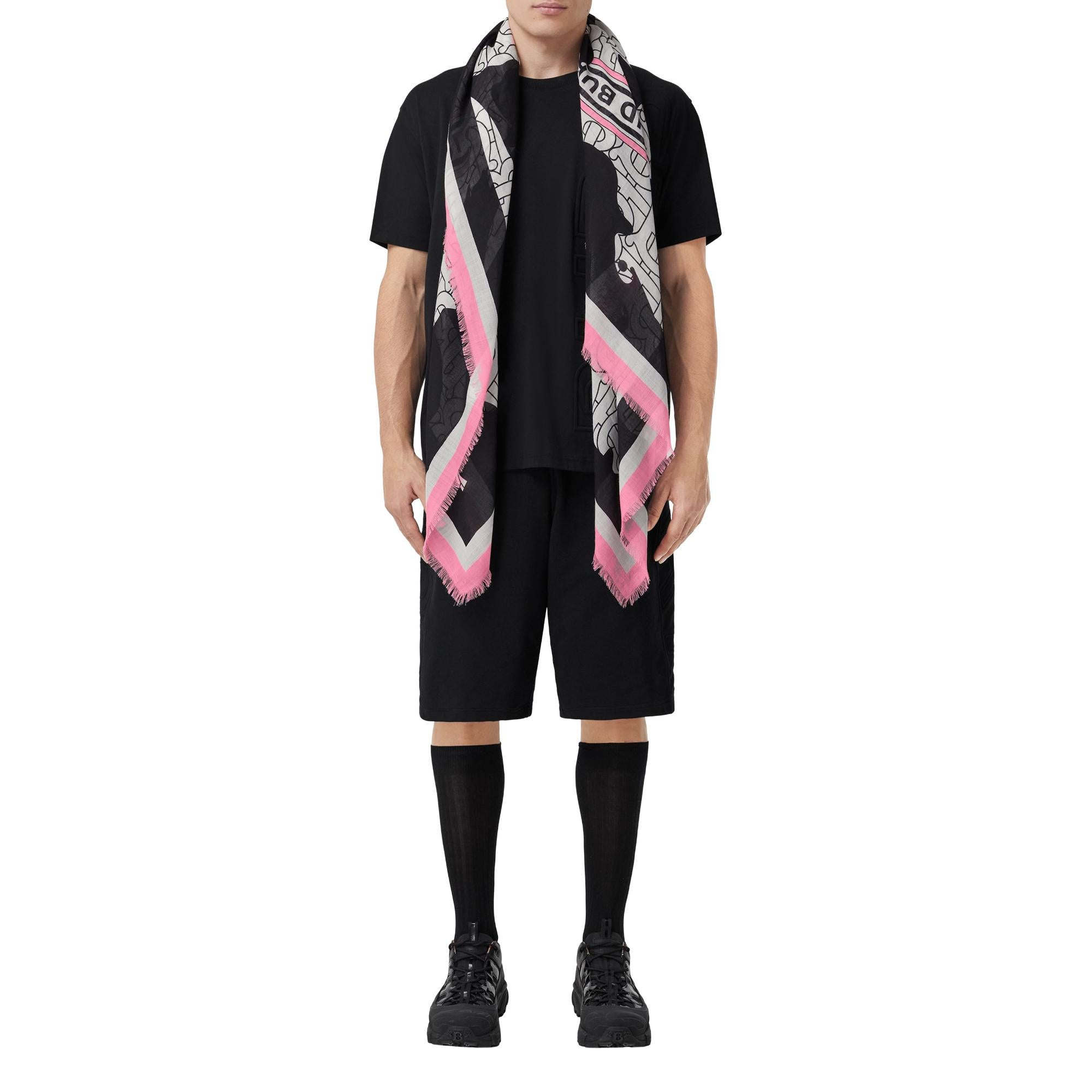 라지 몽타주 프린트 울 실크 스퀘어 스카프