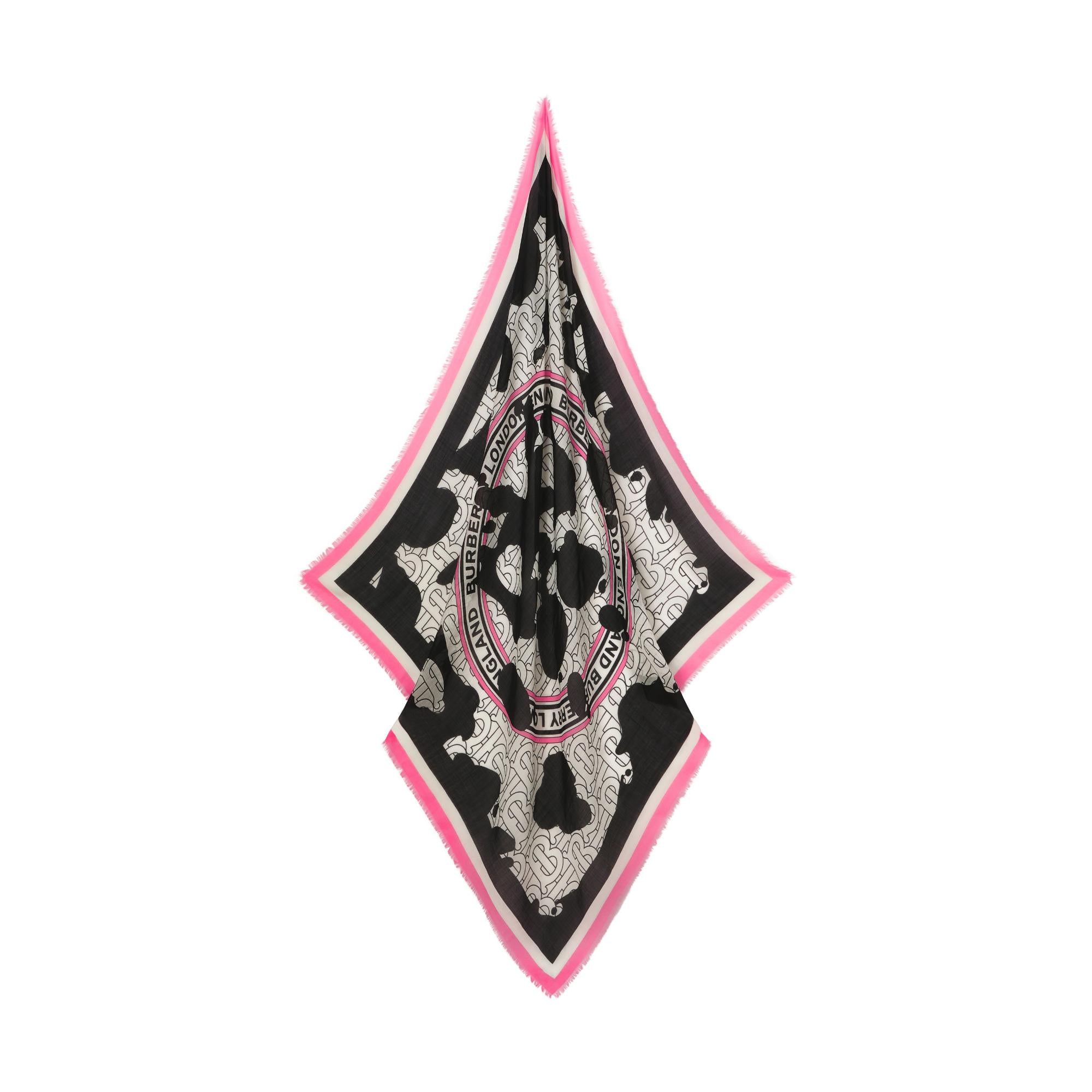 라지 몽타주 프린트 울 실크 스퀘어 스카프