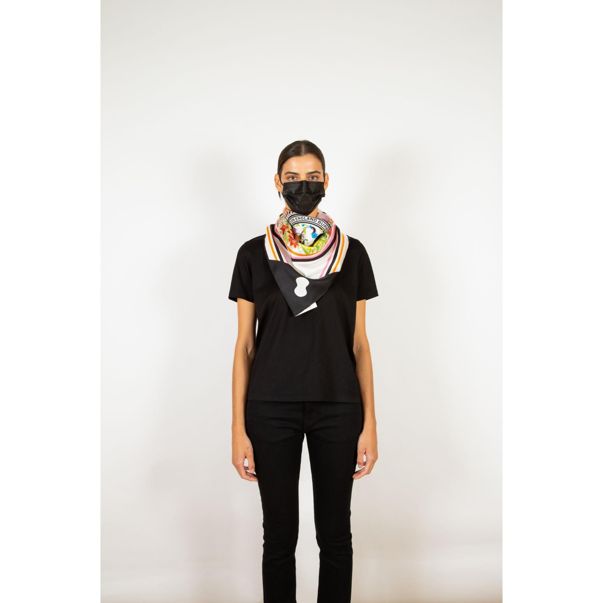 플로럴 프린트 실크 스퀘어 스카프