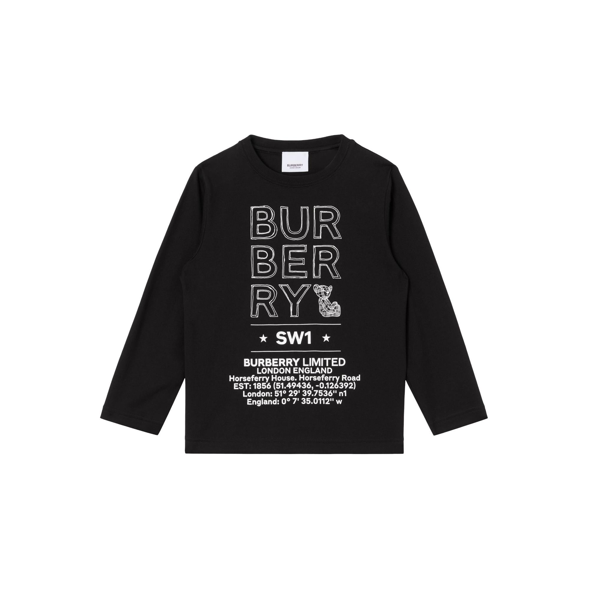 롱 슬리브 로고 스케치 프린트 코튼 톱