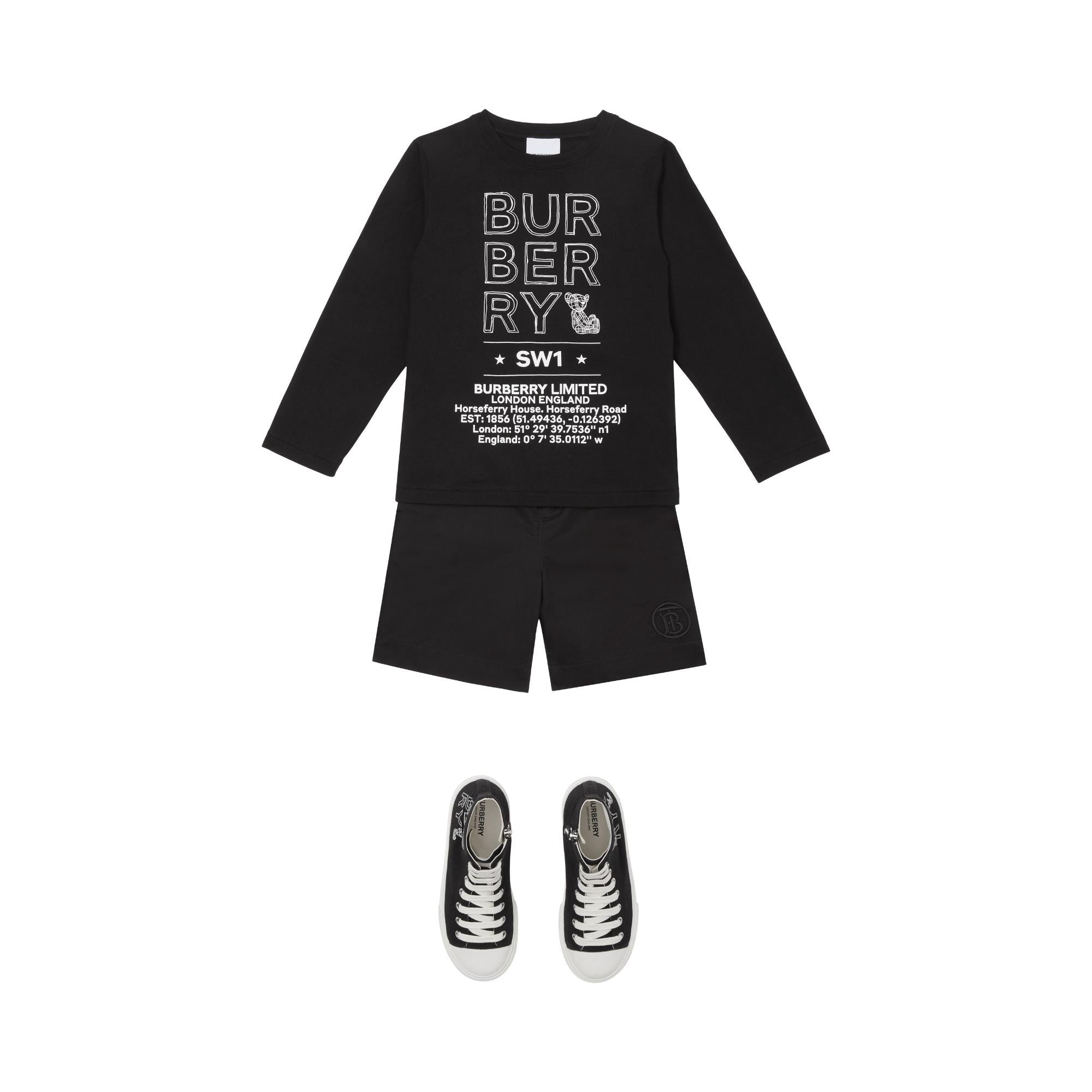 롱 슬리브 로고 스케치 프린트 코튼 톱