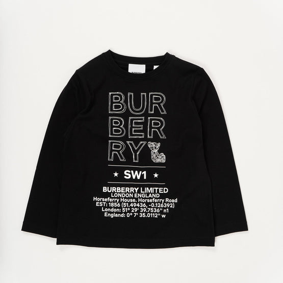 롱 슬리브 로고 스케치 프린트 코튼 톱