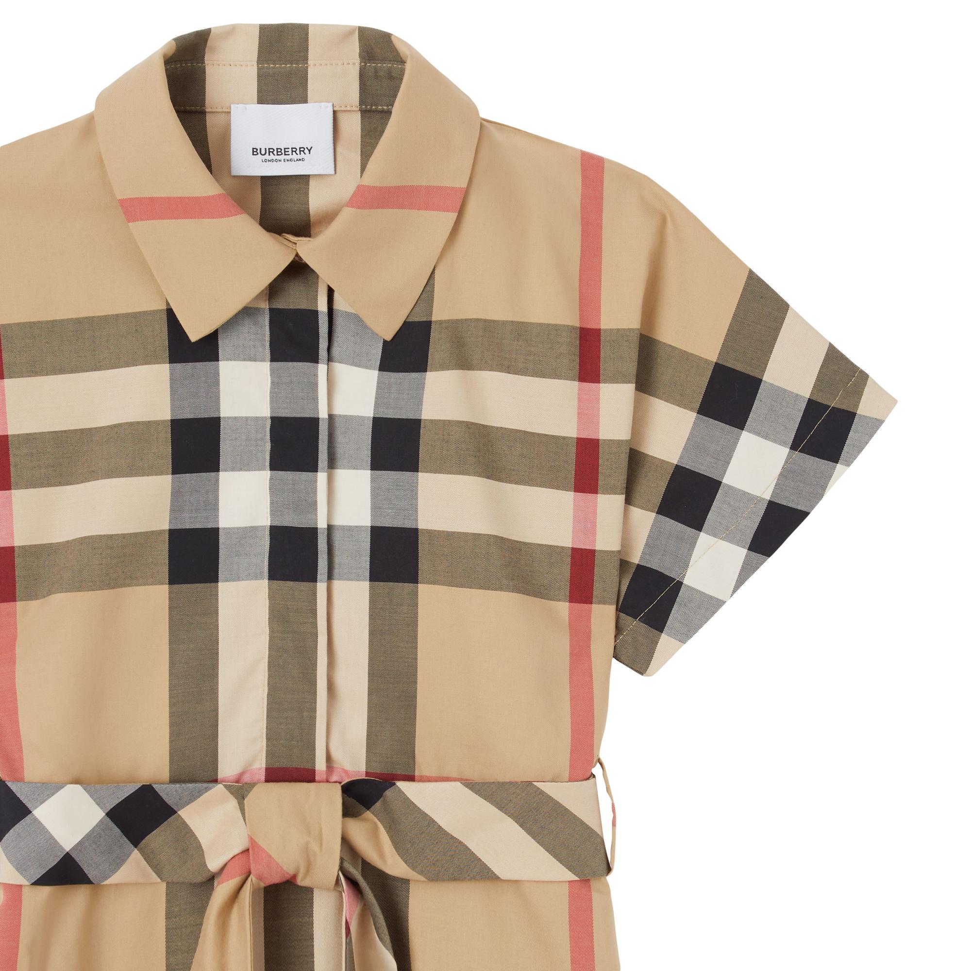 체크 스트레치 코튼 타이 웨이스트 셔츠 드레스