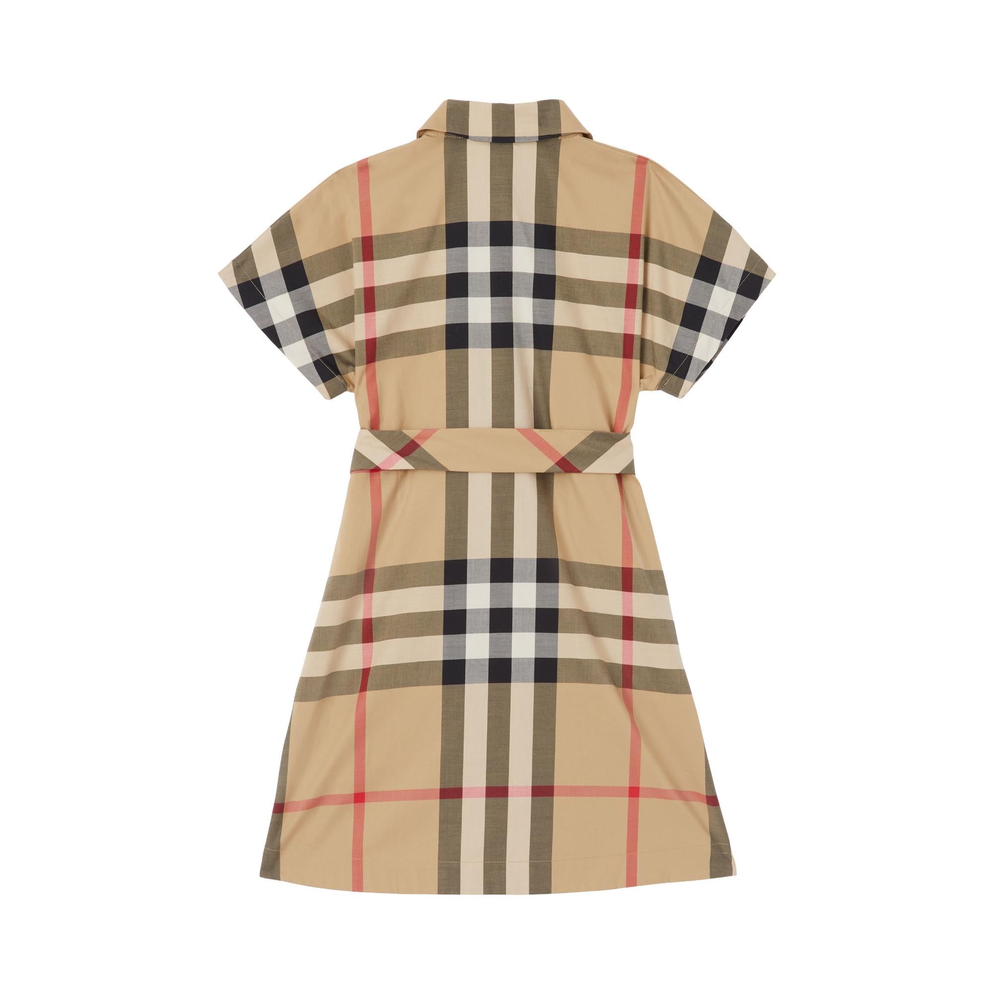 체크 스트레치 코튼 타이 웨이스트 셔츠 드레스