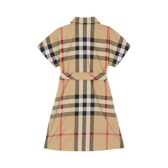 체크 스트레치 코튼 타이 웨이스트 셔츠 드레스