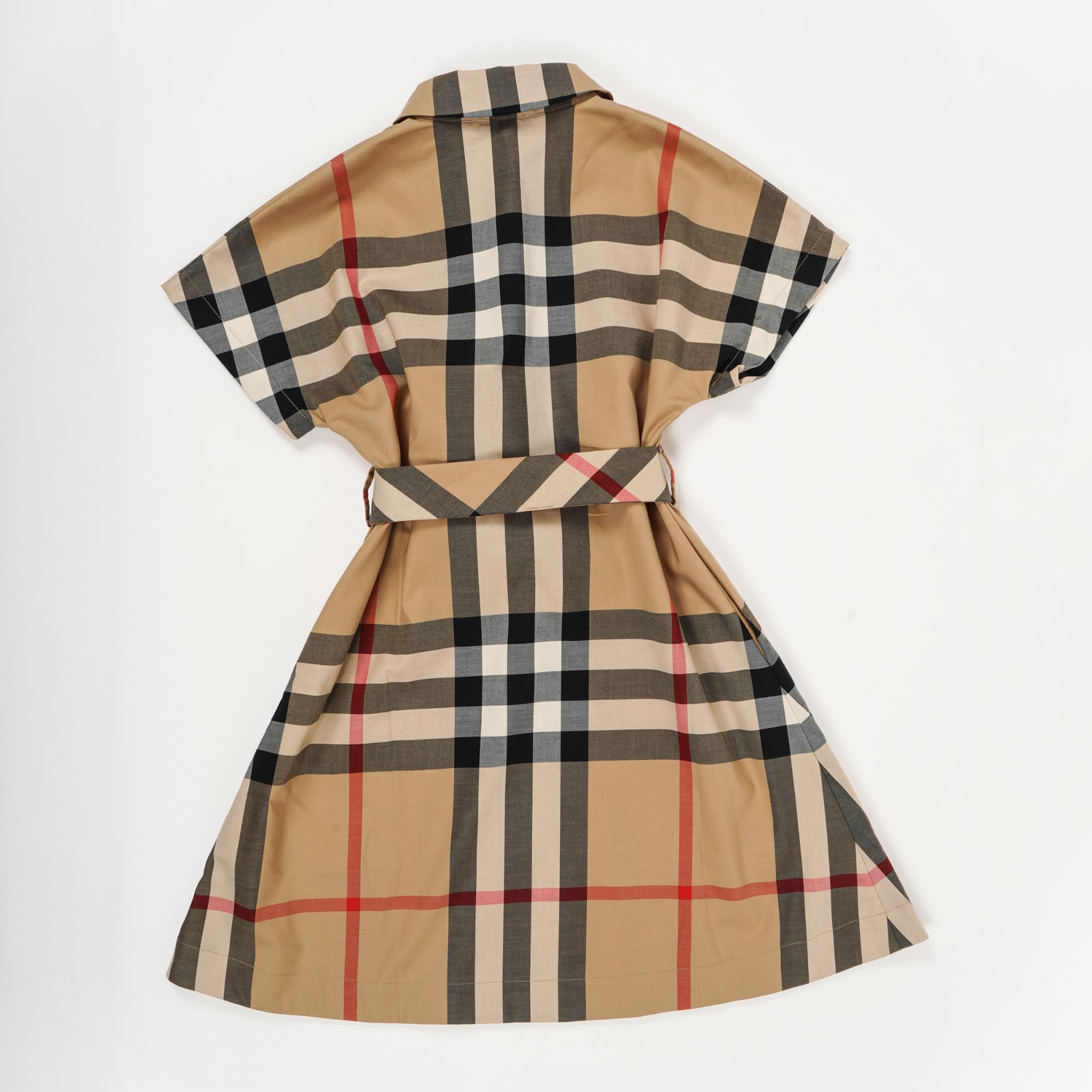 체크 스트레치 코튼 타이 웨이스트 셔츠 드레스