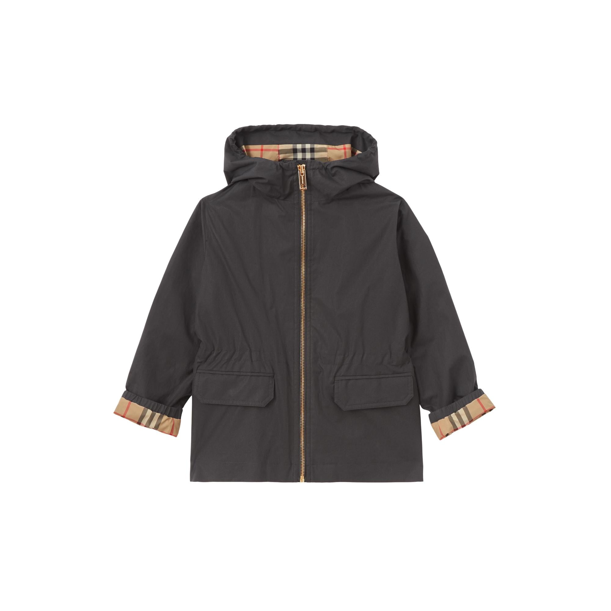 빈티지 체크 라이닝 코튼 후드 재킷