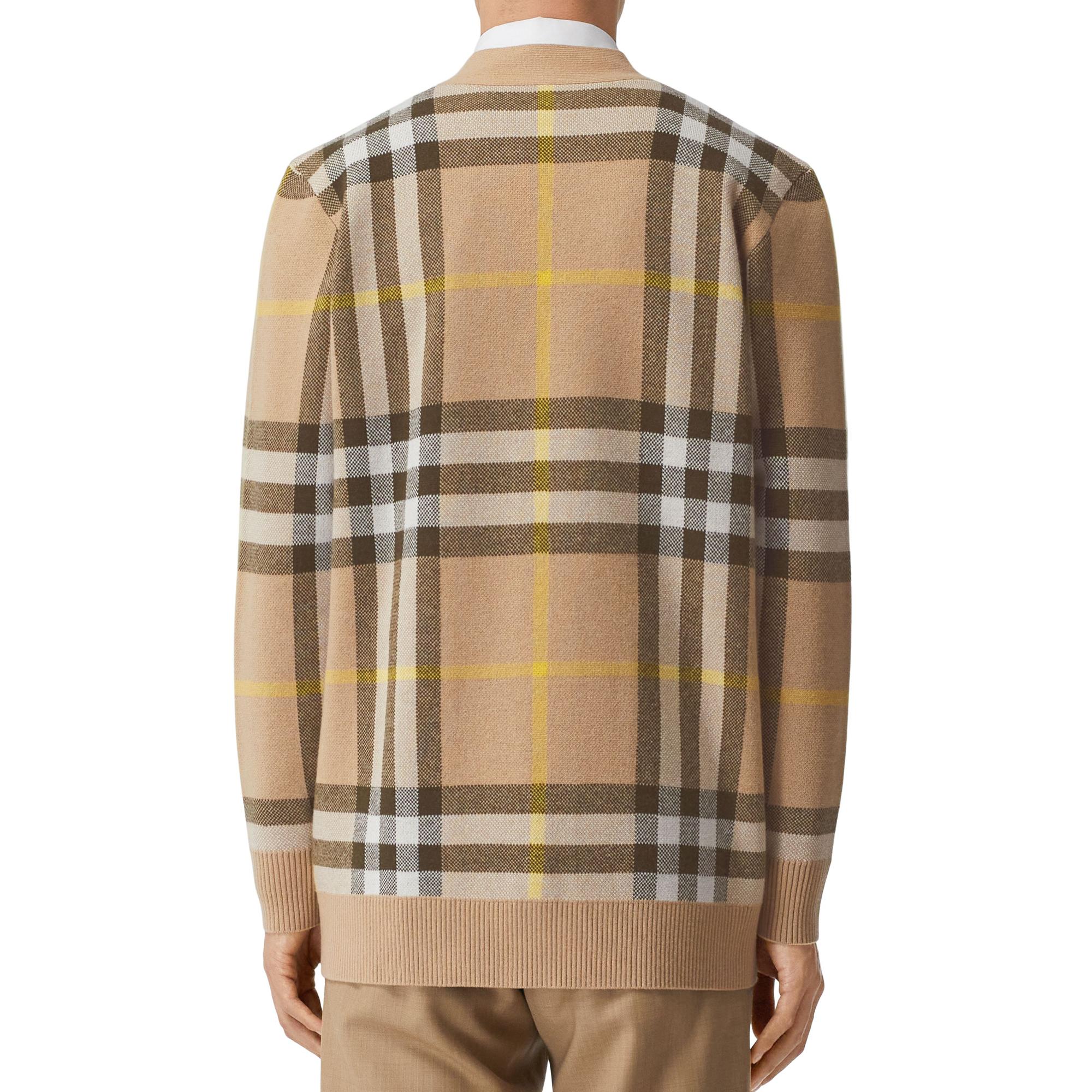 체크 울 캐시미어 자카드 카디건