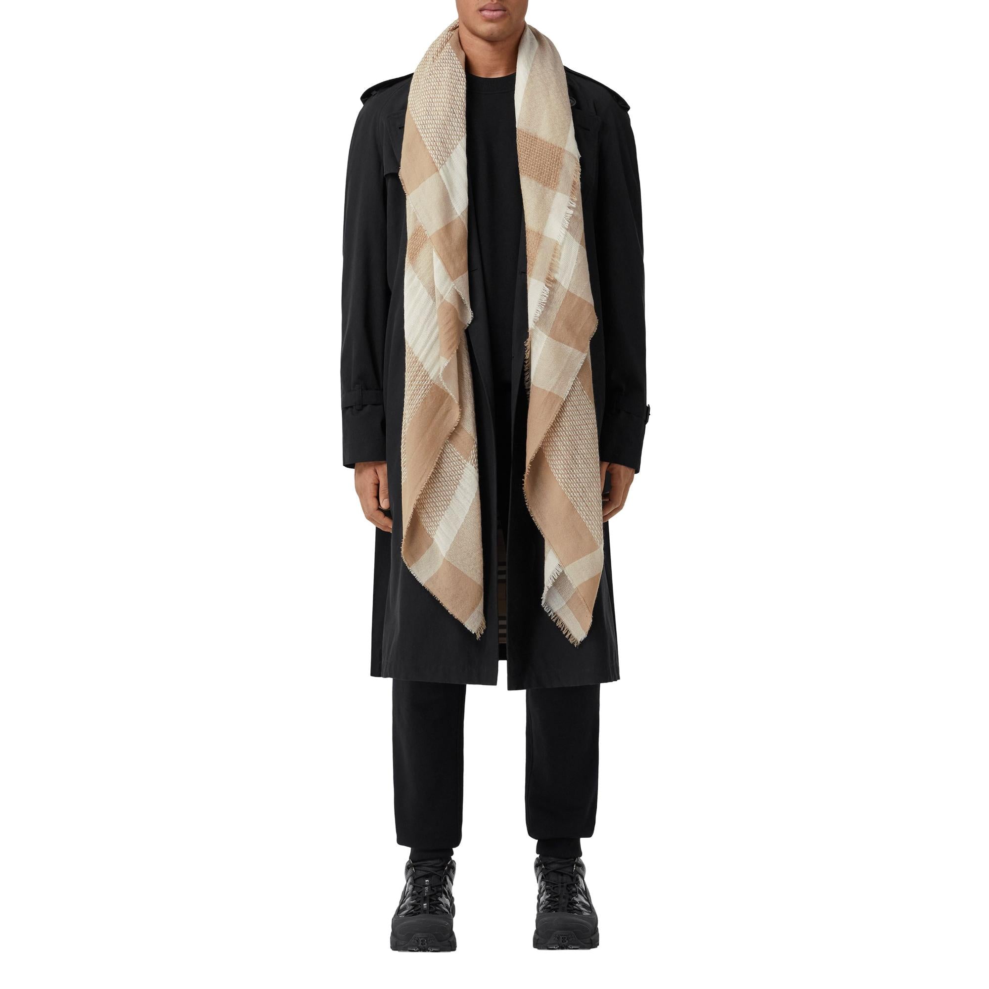 라지 체크 캐시미어 스퀘어 스카프