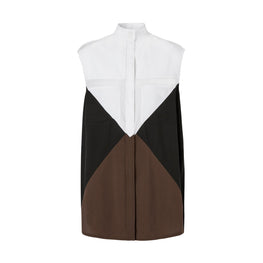 케이프 디테일 지오메트릭 인타르시아 슬리브리스 셔츠