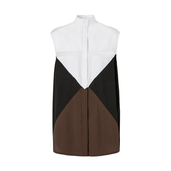 케이프 디테일 지오메트릭 인타르시아 슬리브리스 셔츠