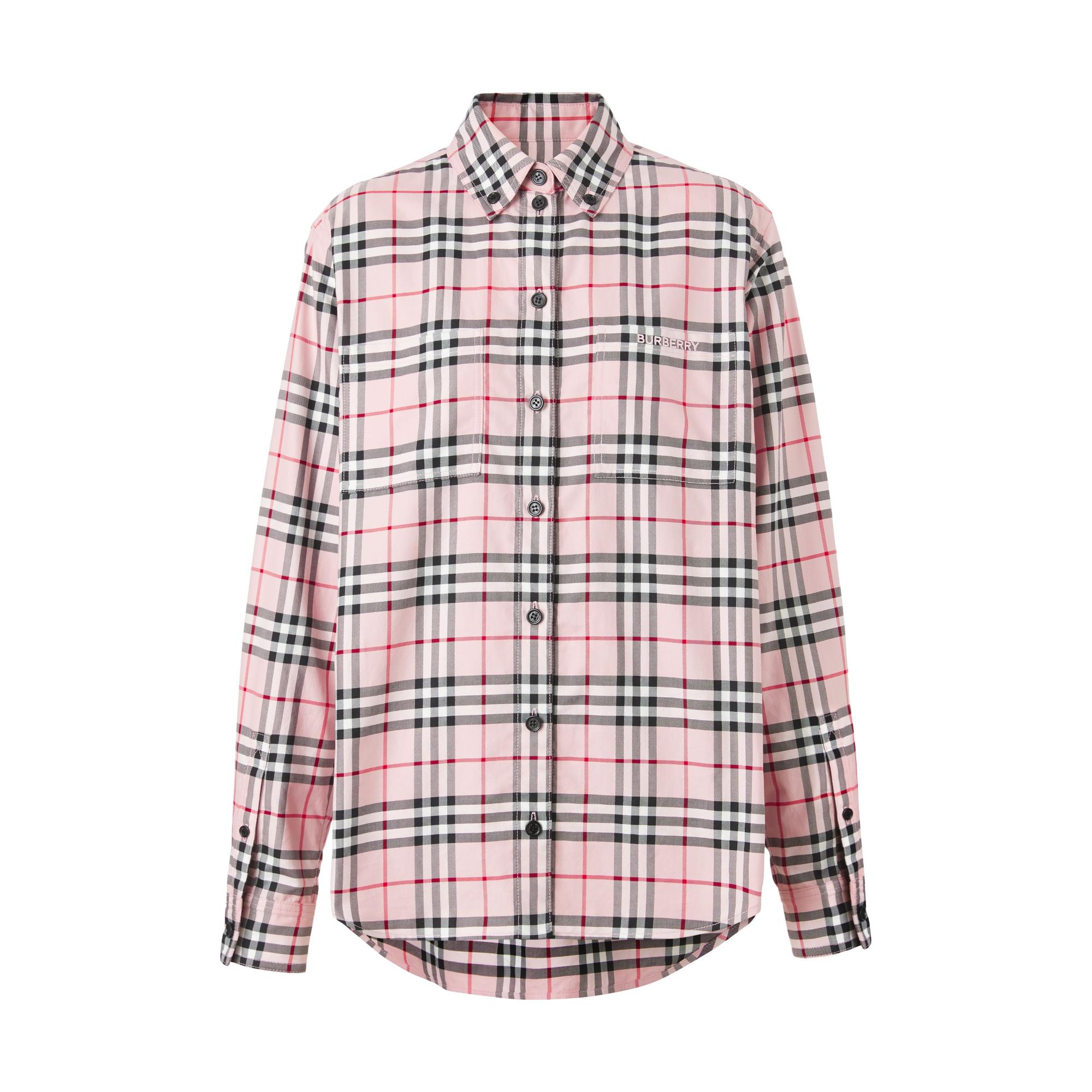 엠브로이더리 로고 체크 코튼 오버사이즈 셔츠