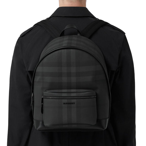 차콜 체크 레더 백팩