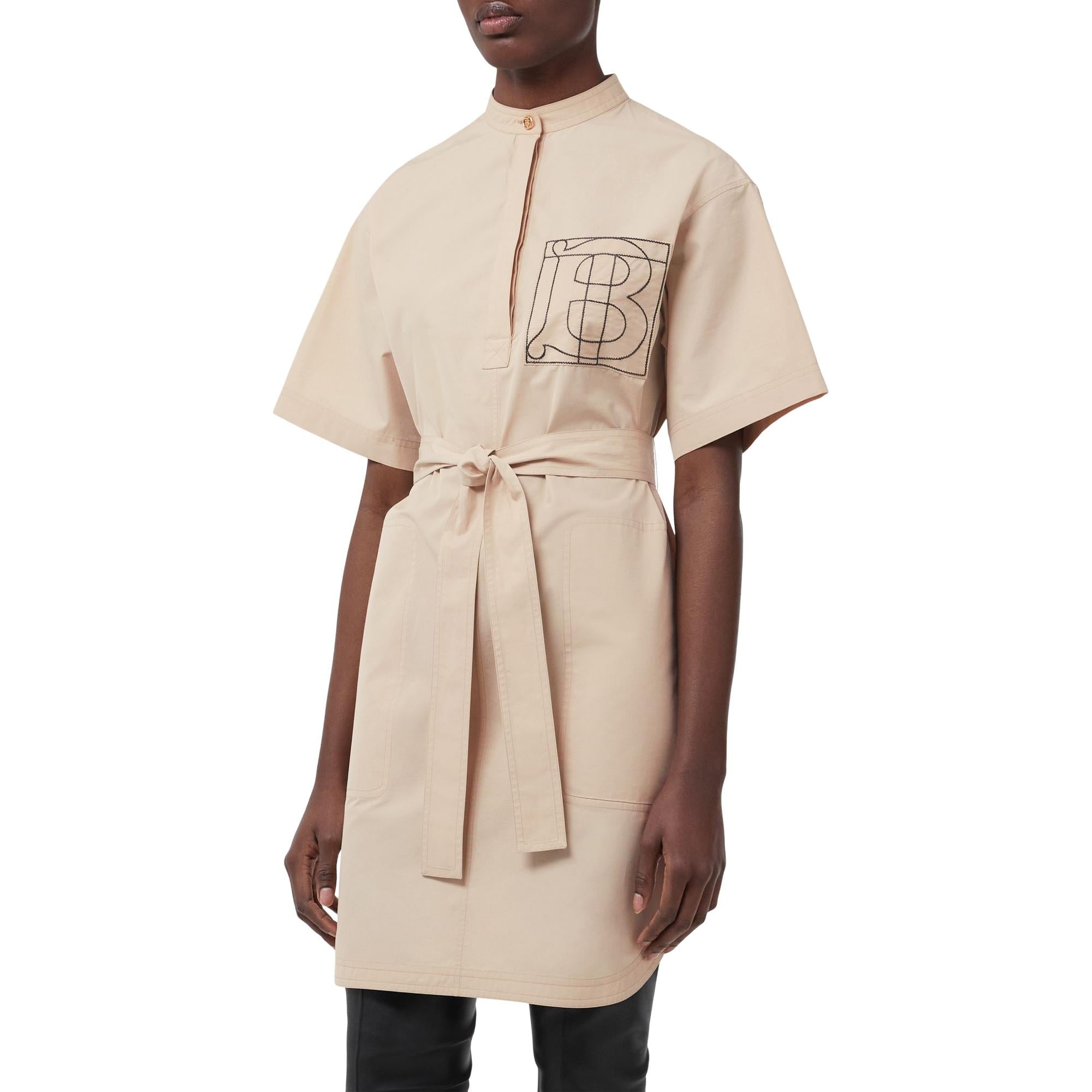 모노그램 모티프 코튼 타이 웨이스트 셔츠 드레스