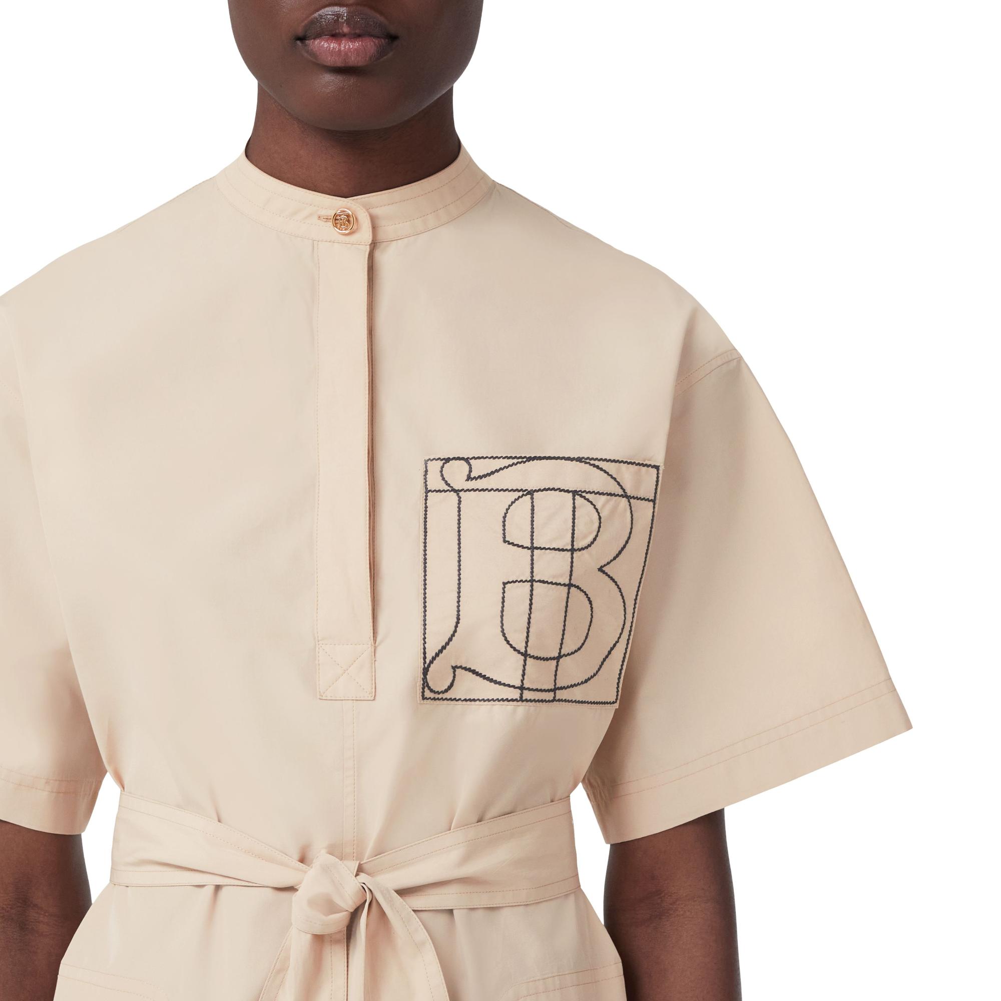 모노그램 모티프 코튼 타이 웨이스트 셔츠 드레스