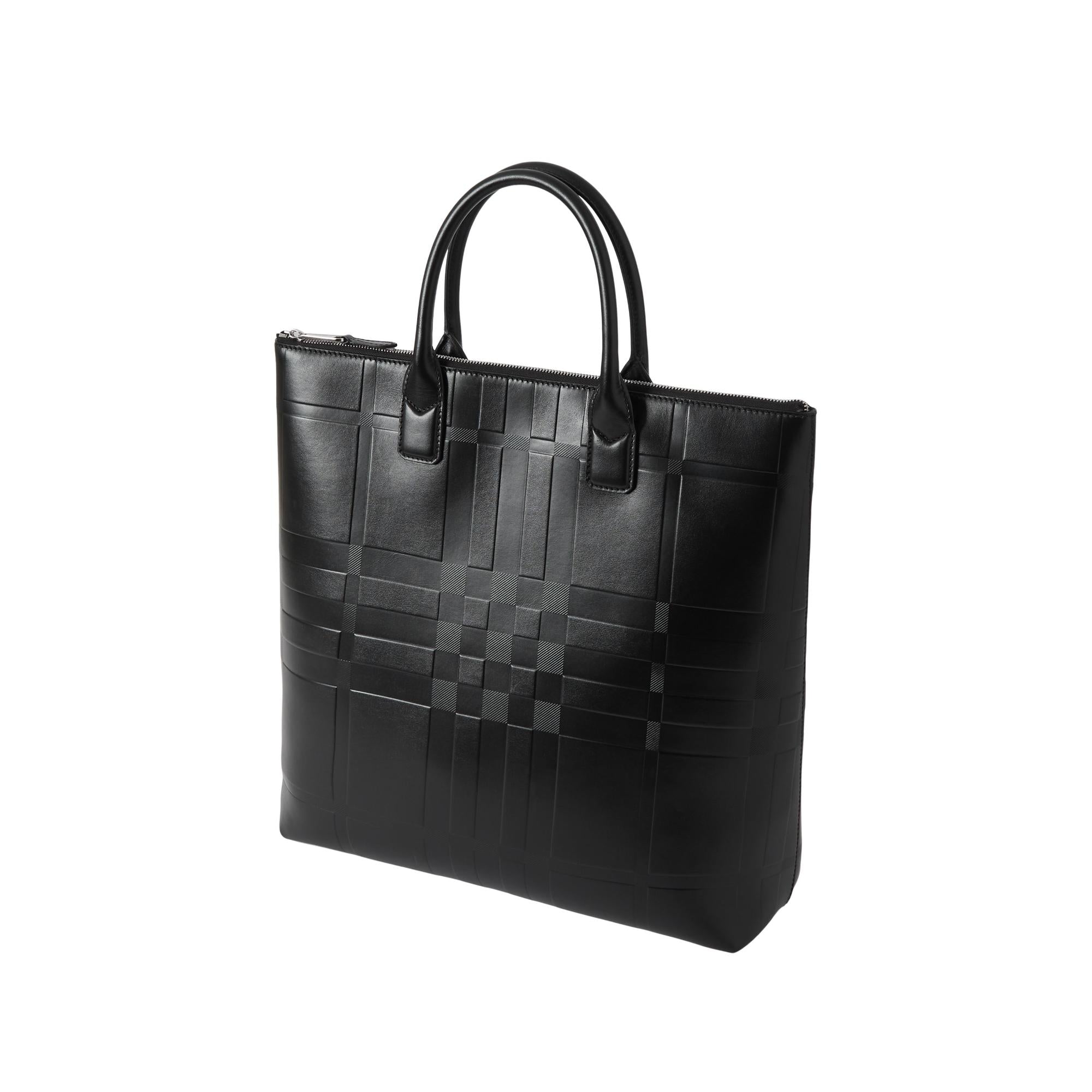 엠보싱 체크 레더 토트