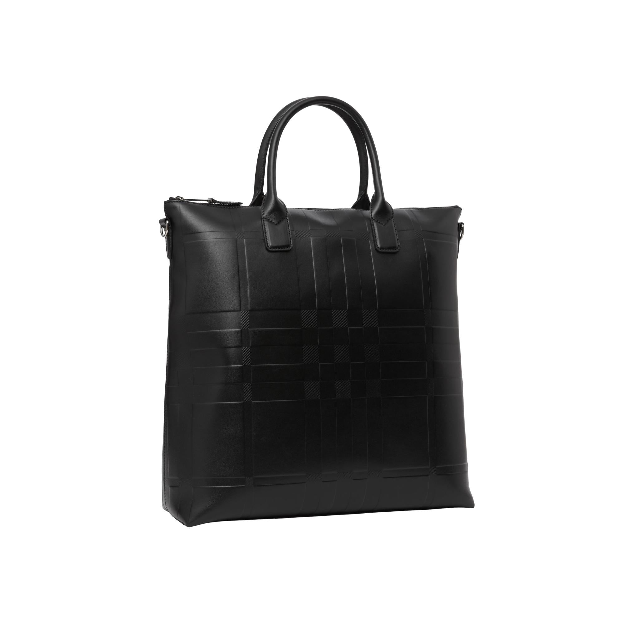 엠보싱 체크 레더 토트