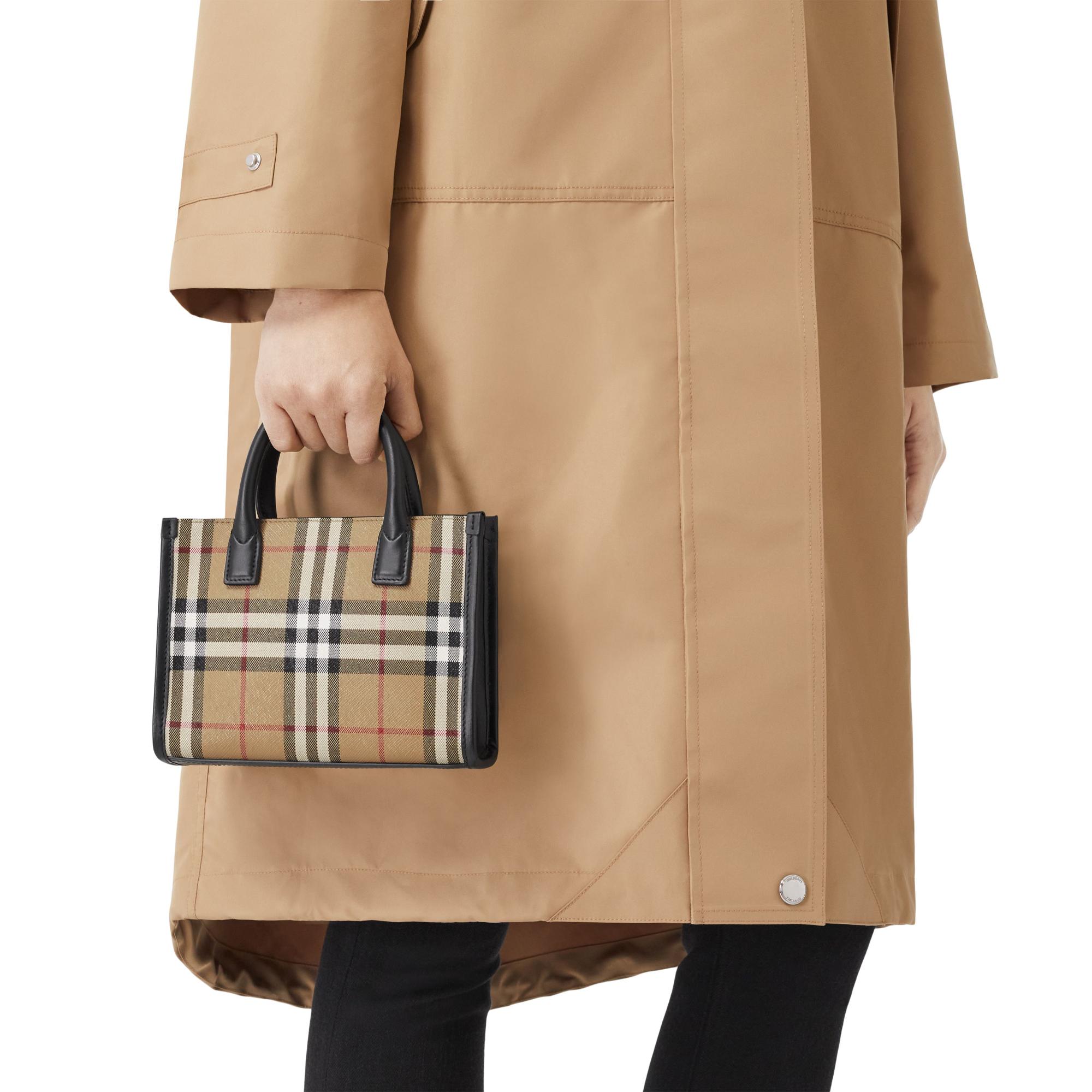 빈티지 체크 레더 미니 토트