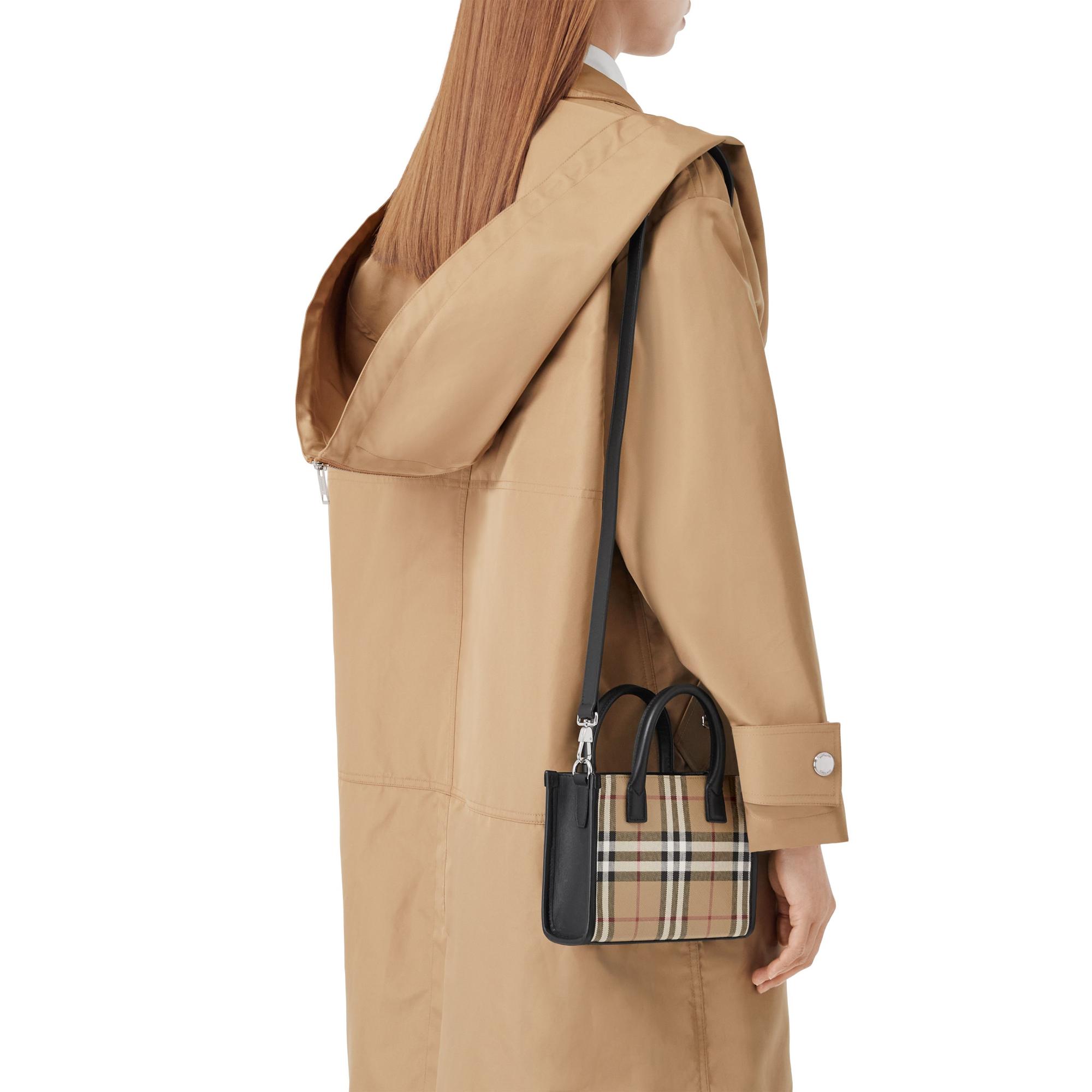 빈티지 체크 레더 미니 토트