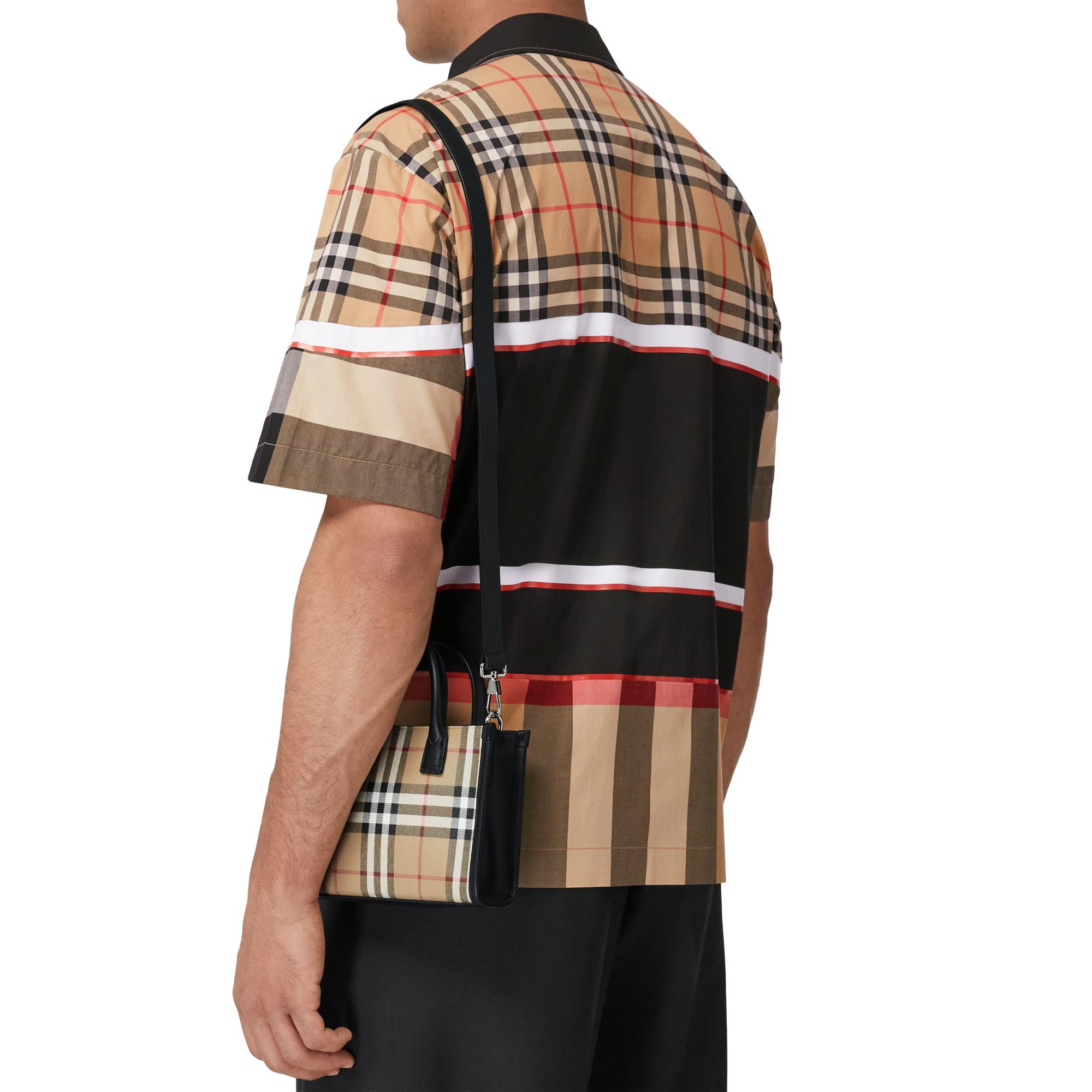 빈티지 체크 레더 미니 토트