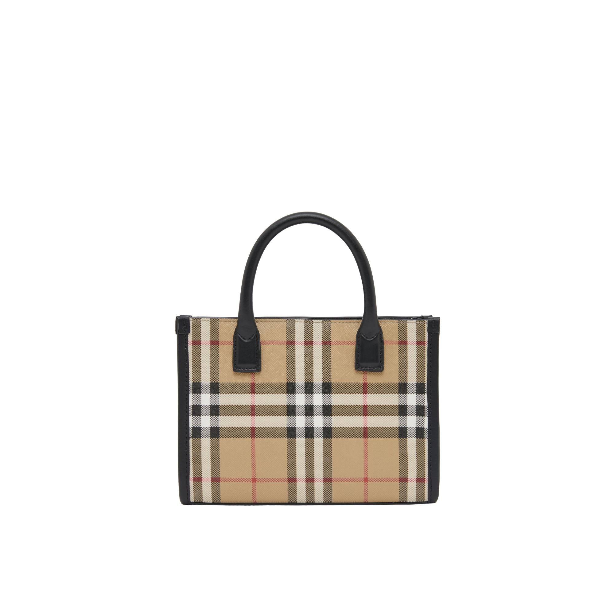 빈티지 체크 레더 미니 토트