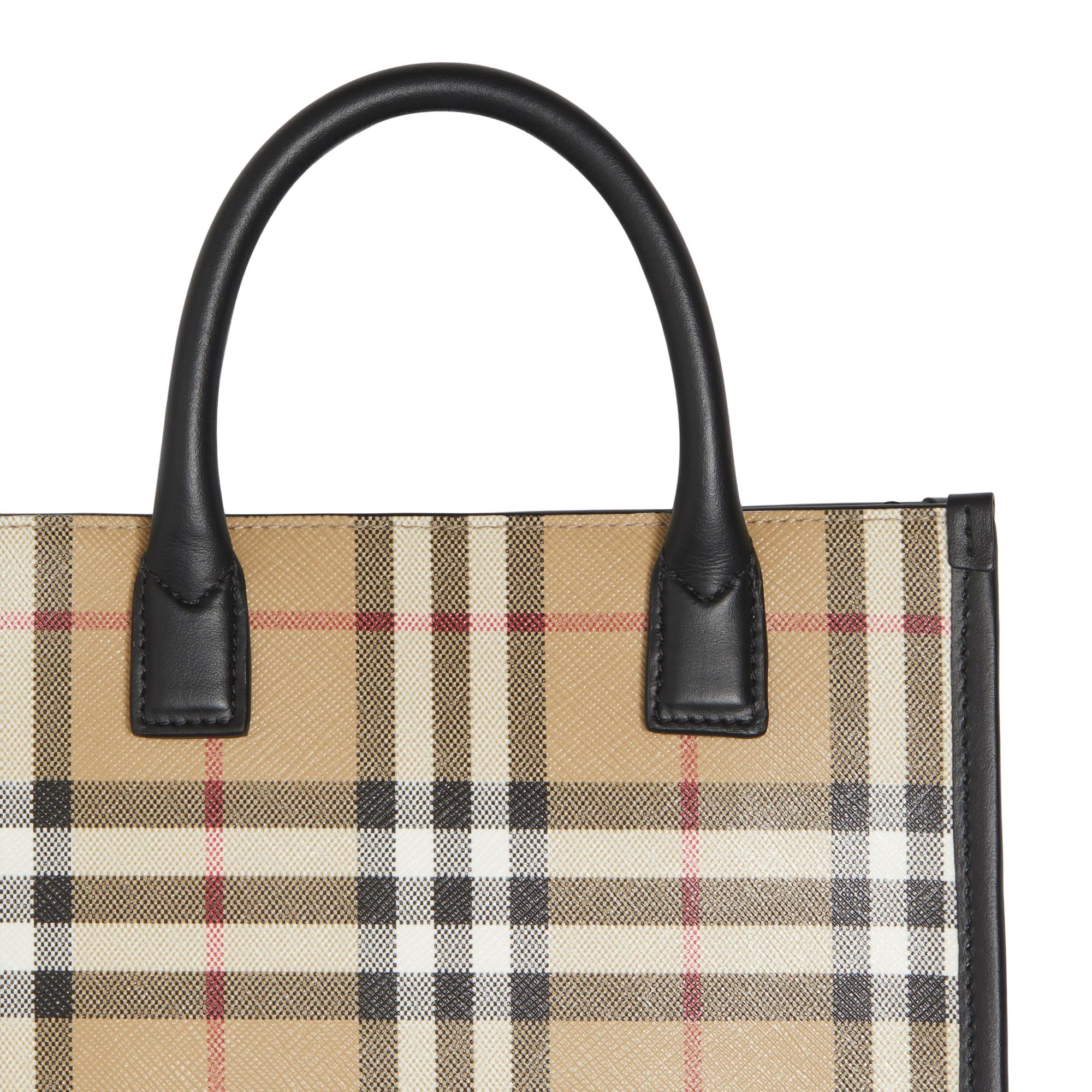 빈티지 체크 레더 미니 토트