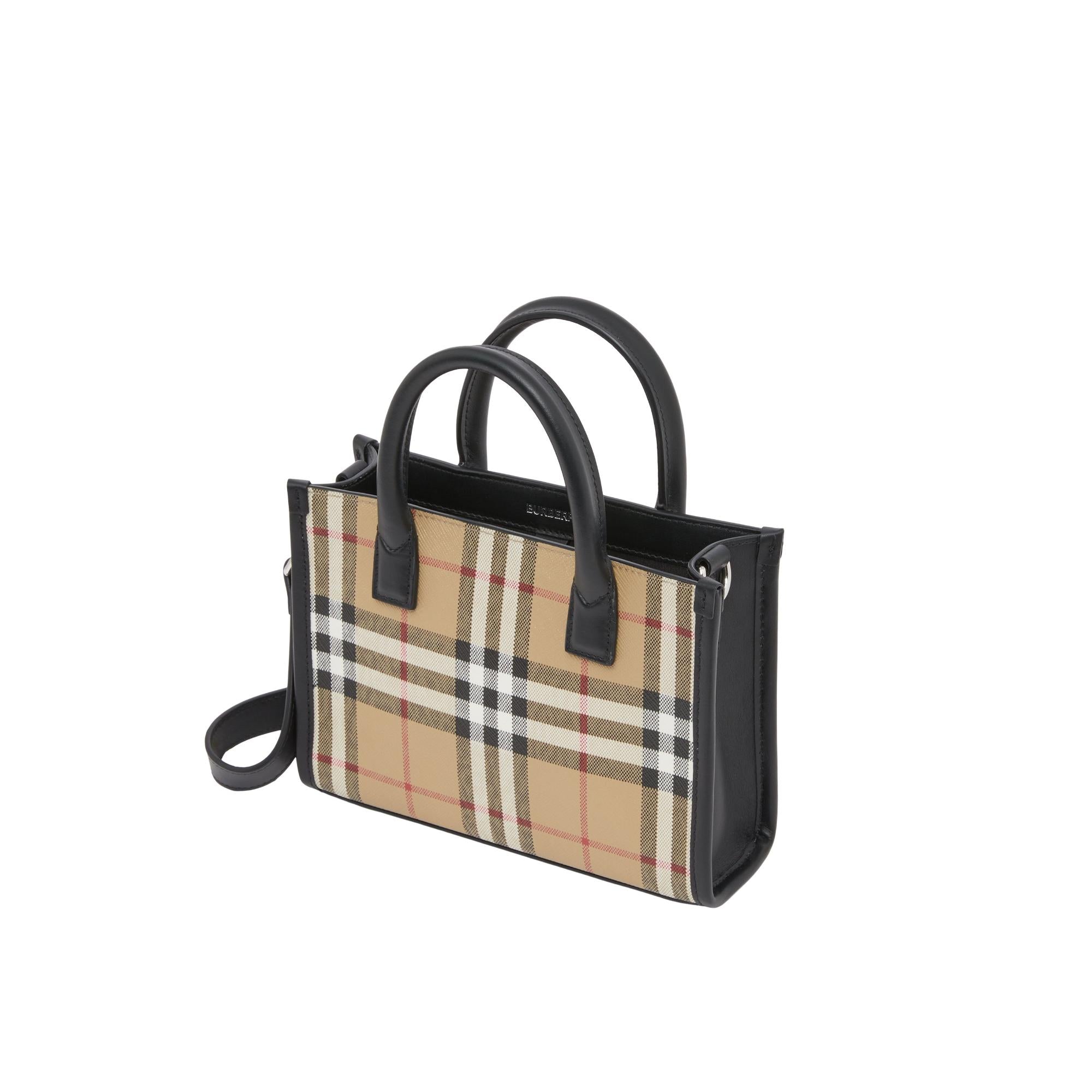 빈티지 체크 레더 미니 토트