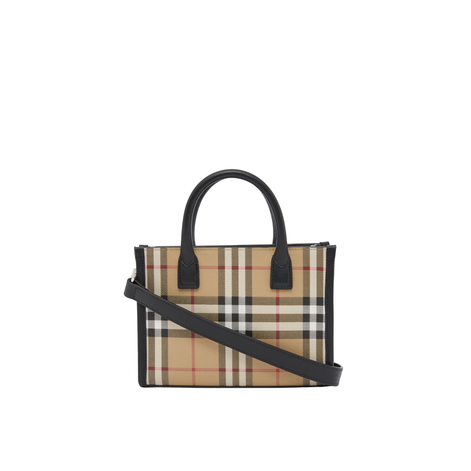 빈티지 체크 레더 미니 토트