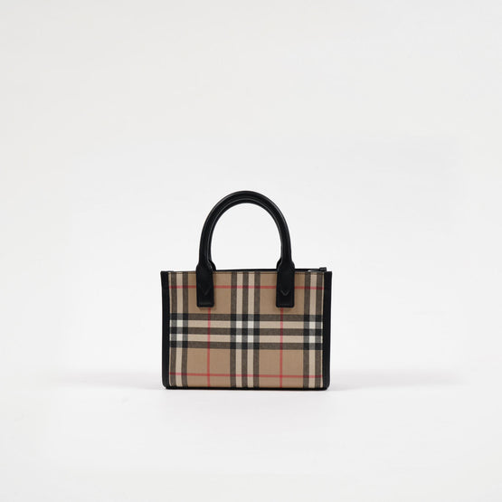 빈티지 체크 레더 미니 토트