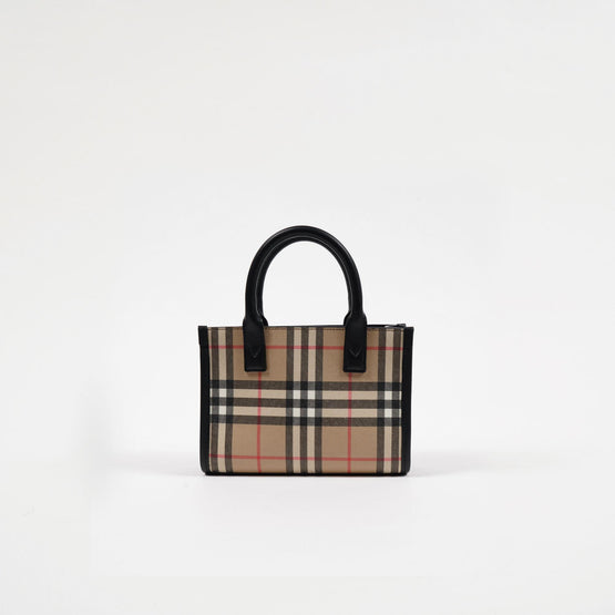 빈티지 체크 레더 미니 토트