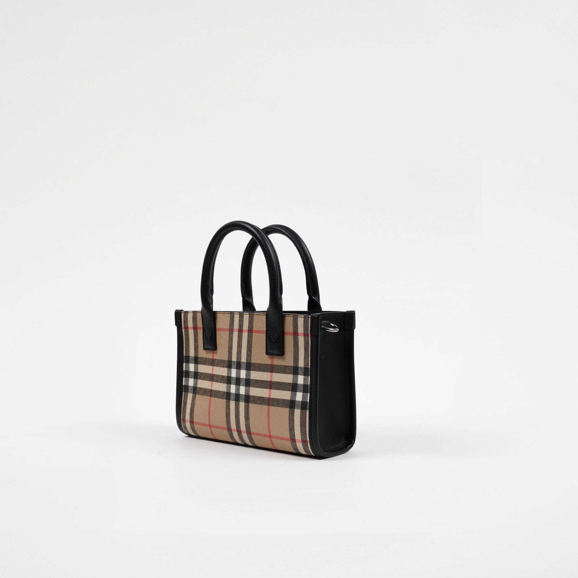 빈티지 체크 레더 미니 토트