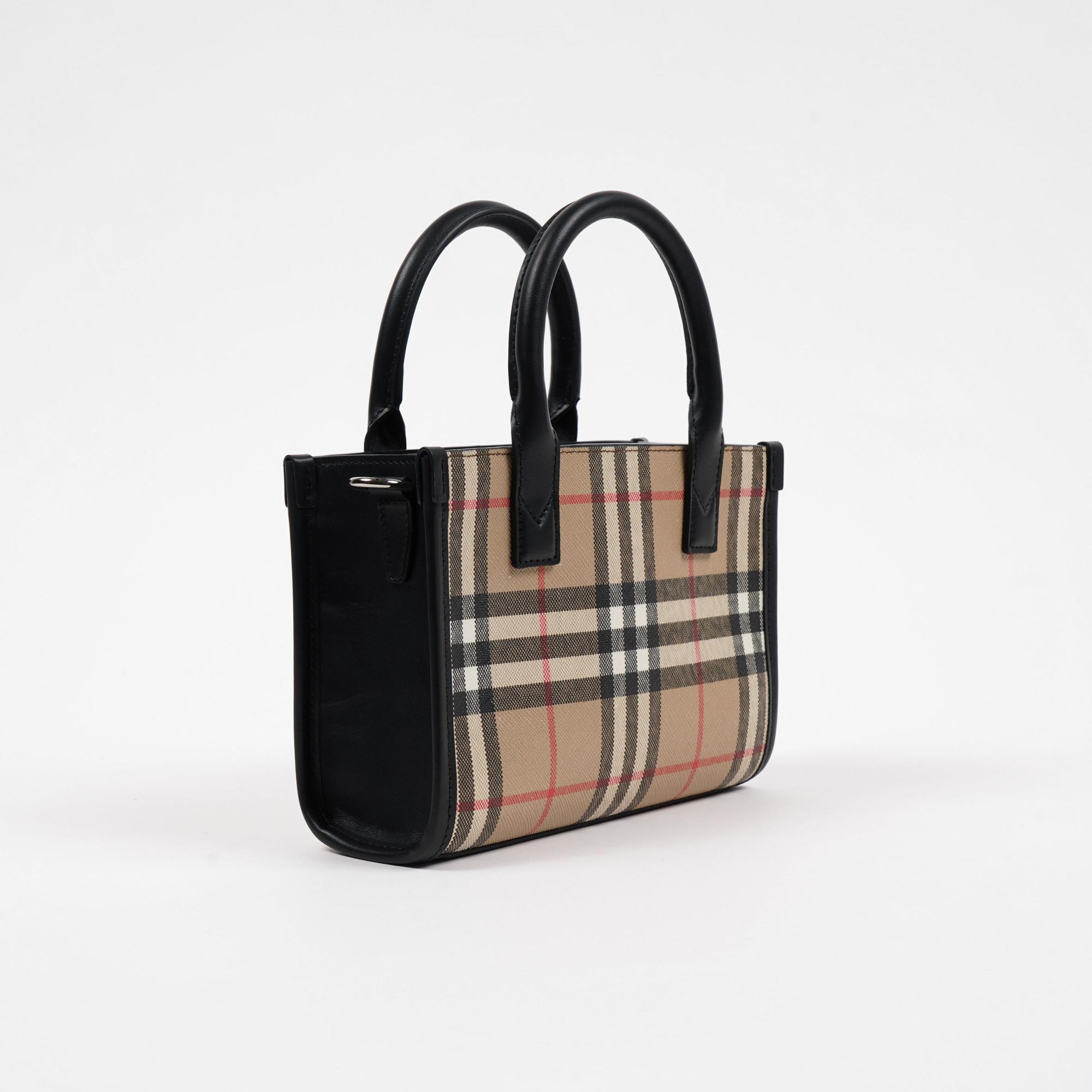 빈티지 체크 레더 미니 토트