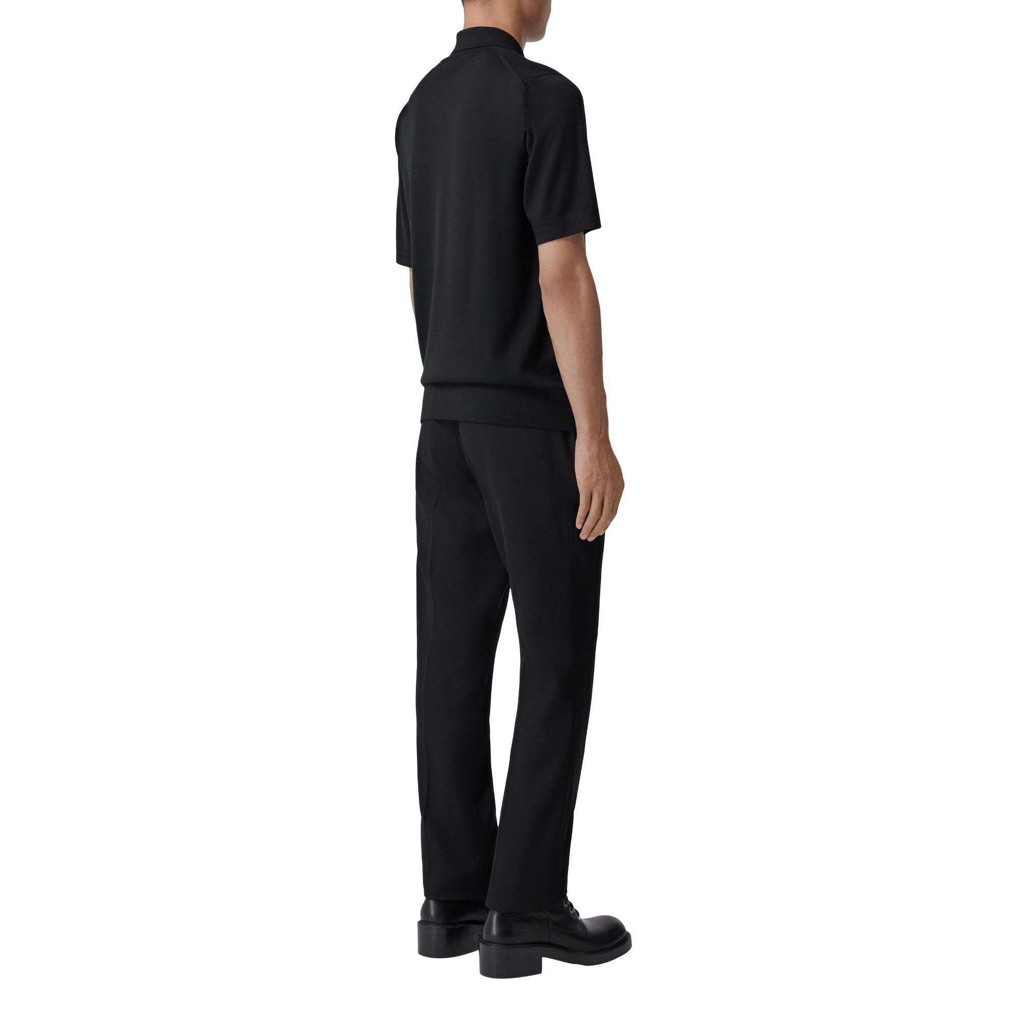 모노그램 모티프 울 실크 블렌드 폴로셔츠