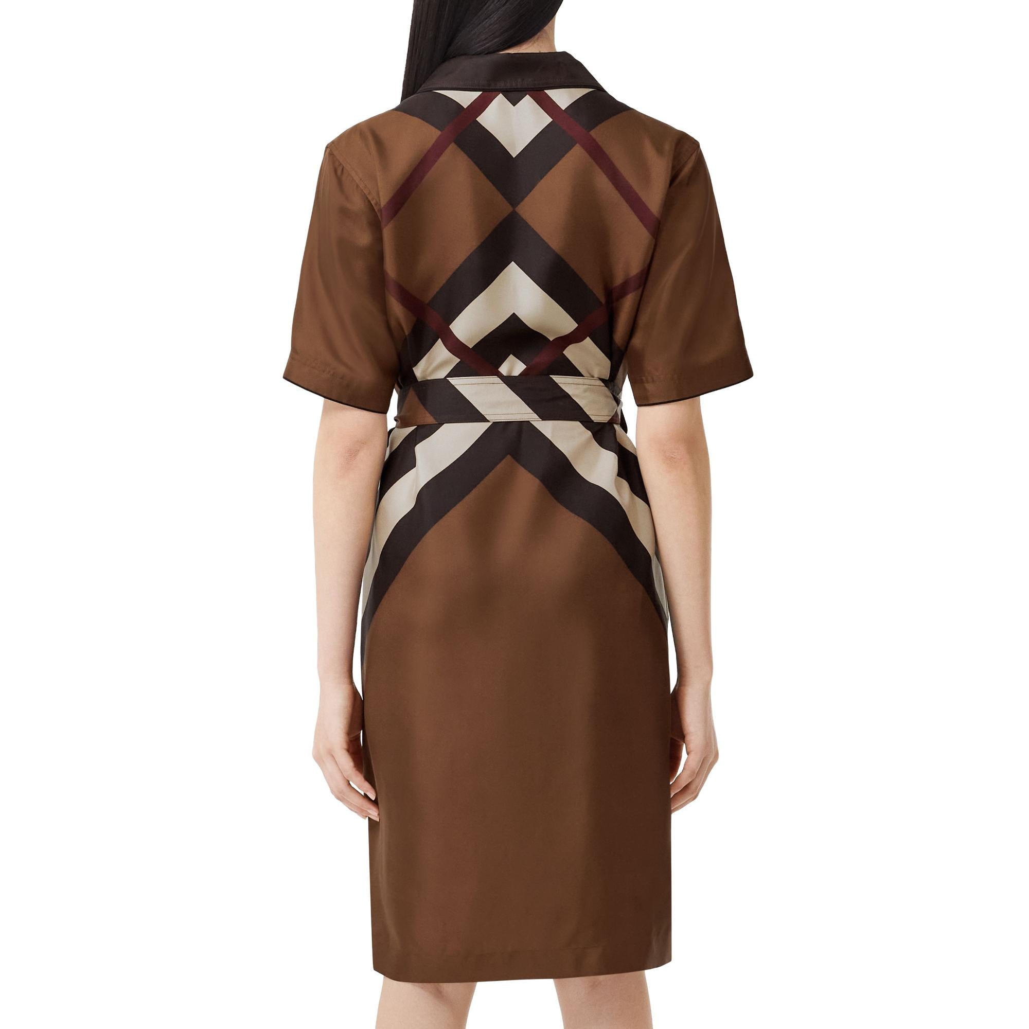 쉐브론 체크 실크 셔츠 드레스