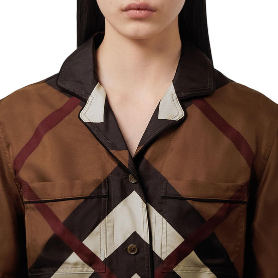 쉐브론 체크 실크 셔츠 드레스