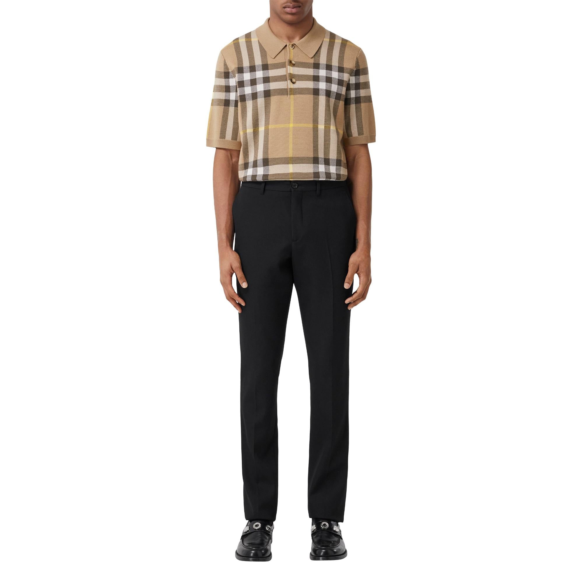 체크 실크 울 자카드 폴로셔츠