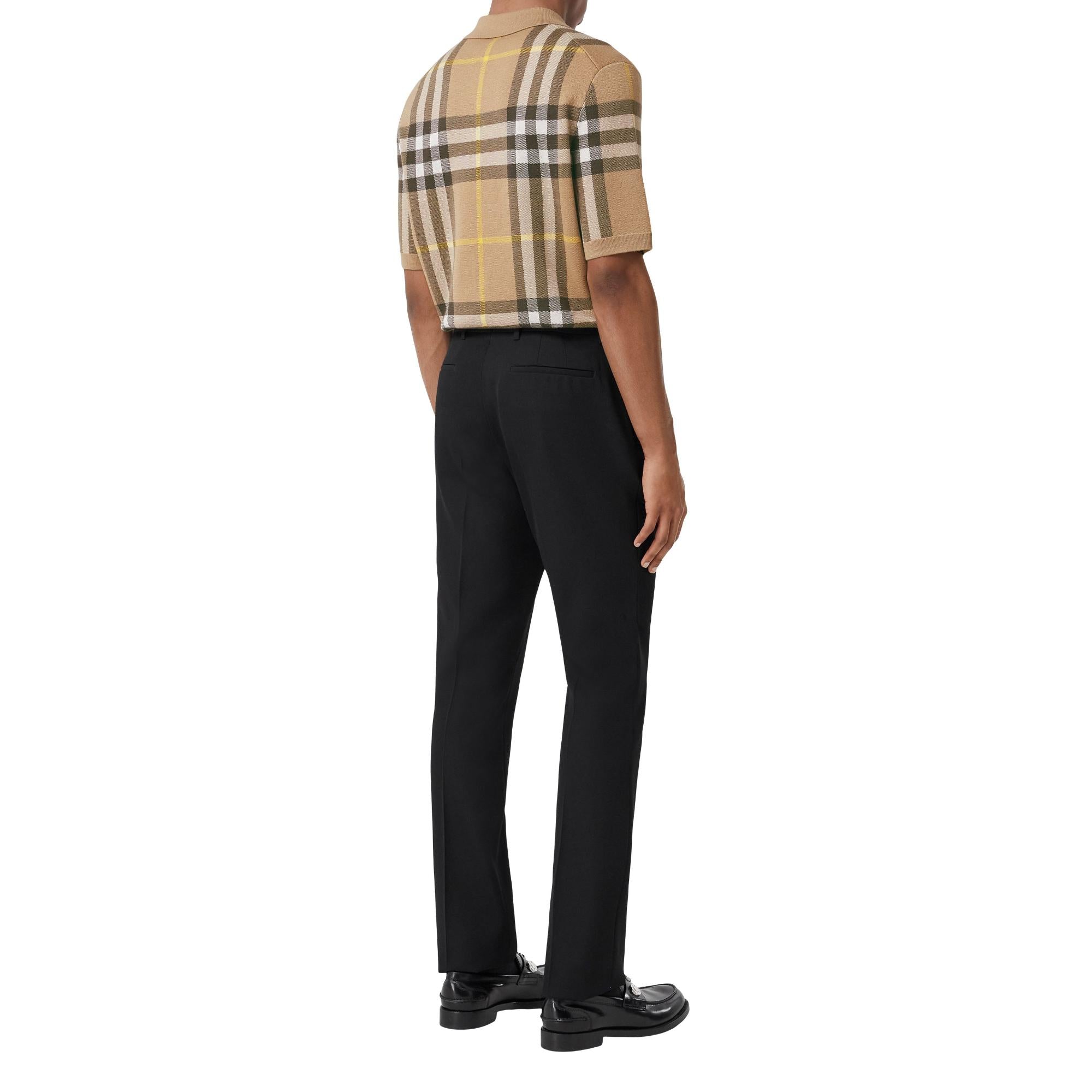 체크 실크 울 자카드 폴로셔츠