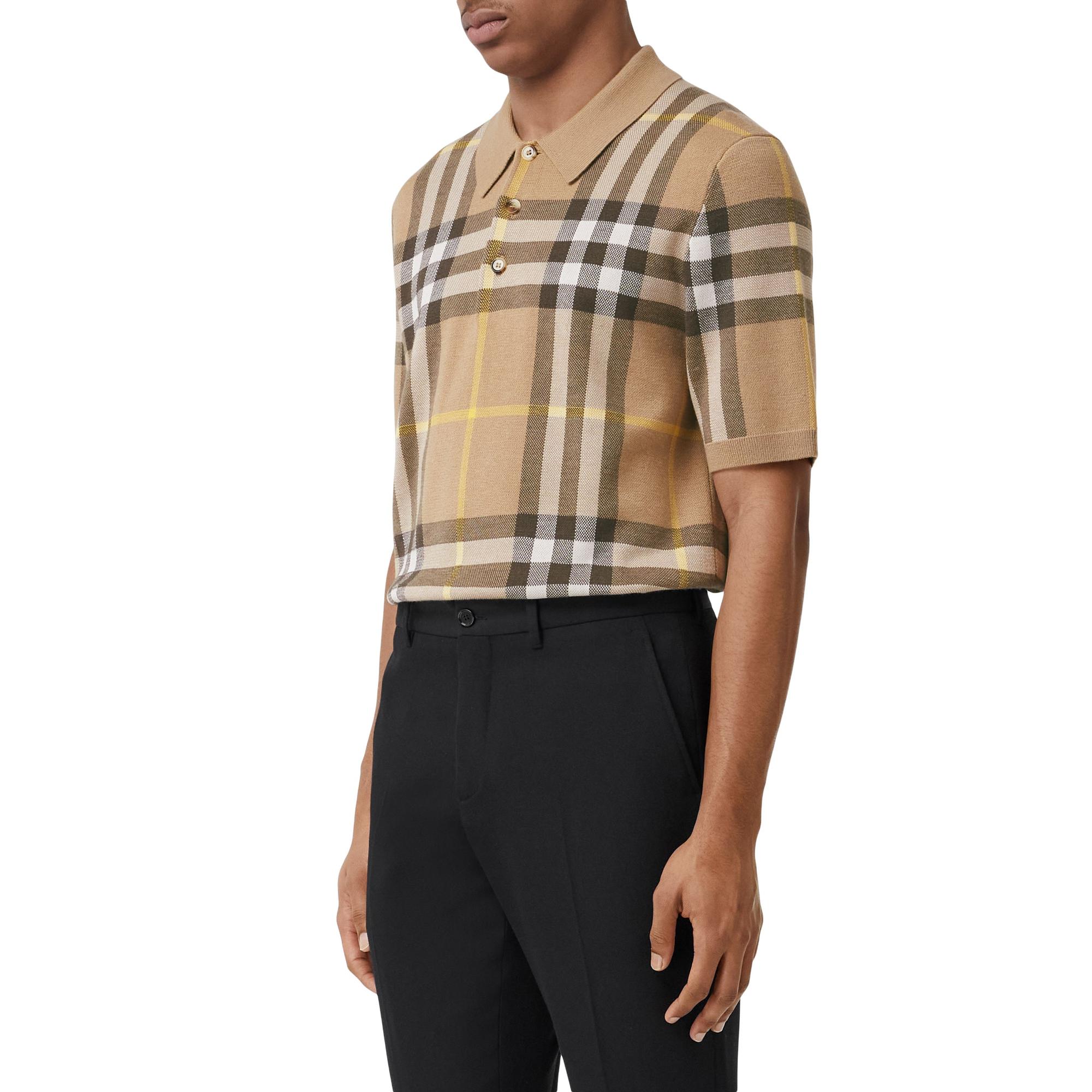 체크 실크 울 자카드 폴로셔츠