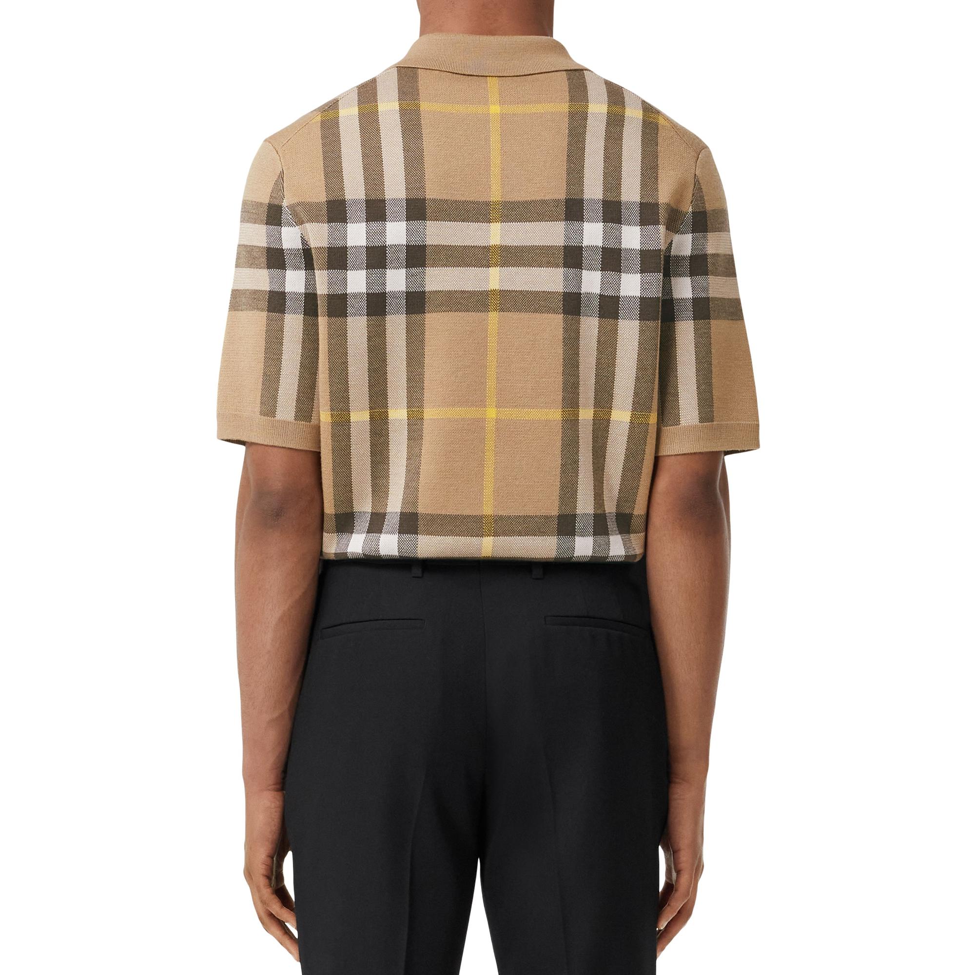 체크 실크 울 자카드 폴로셔츠