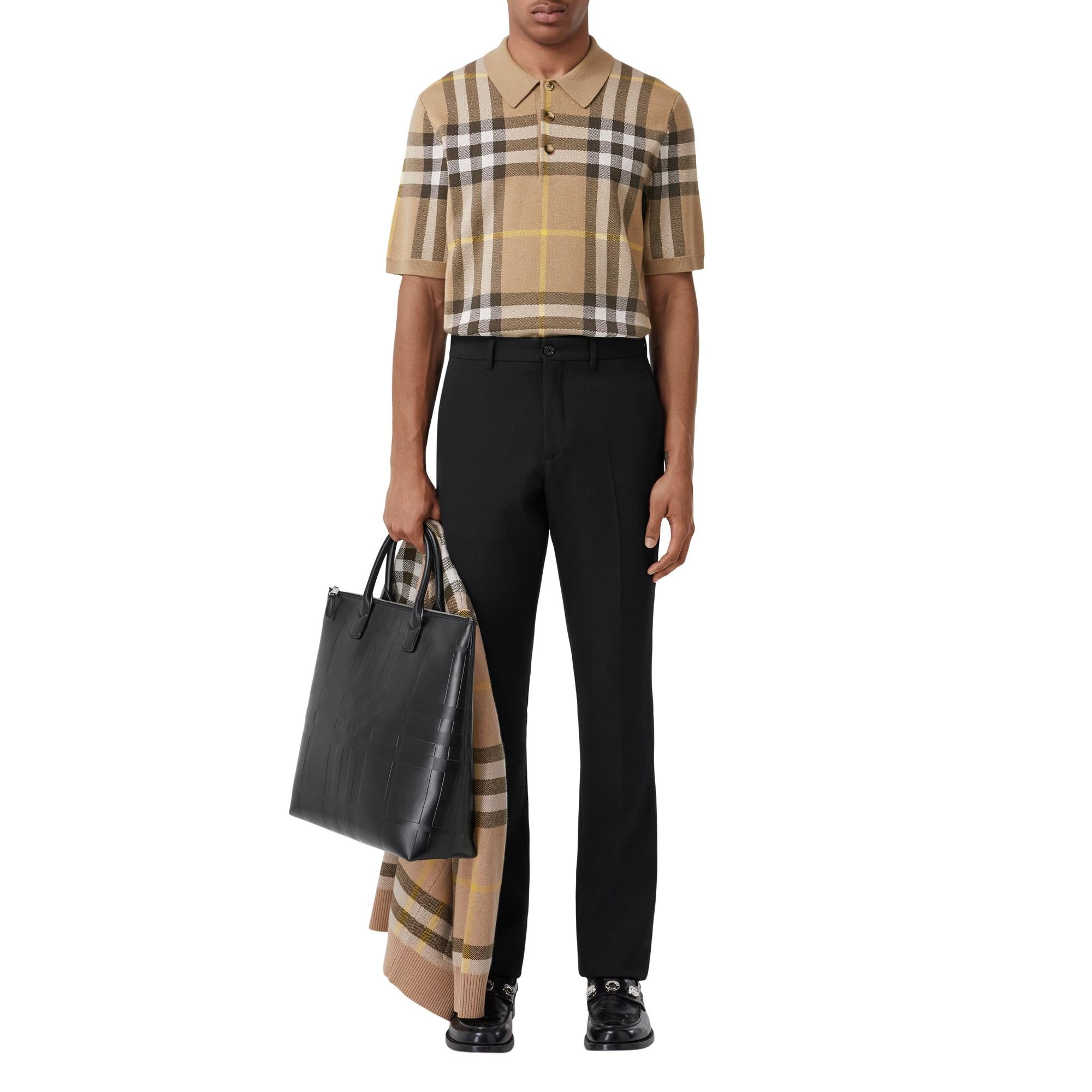 체크 실크 울 자카드 폴로셔츠