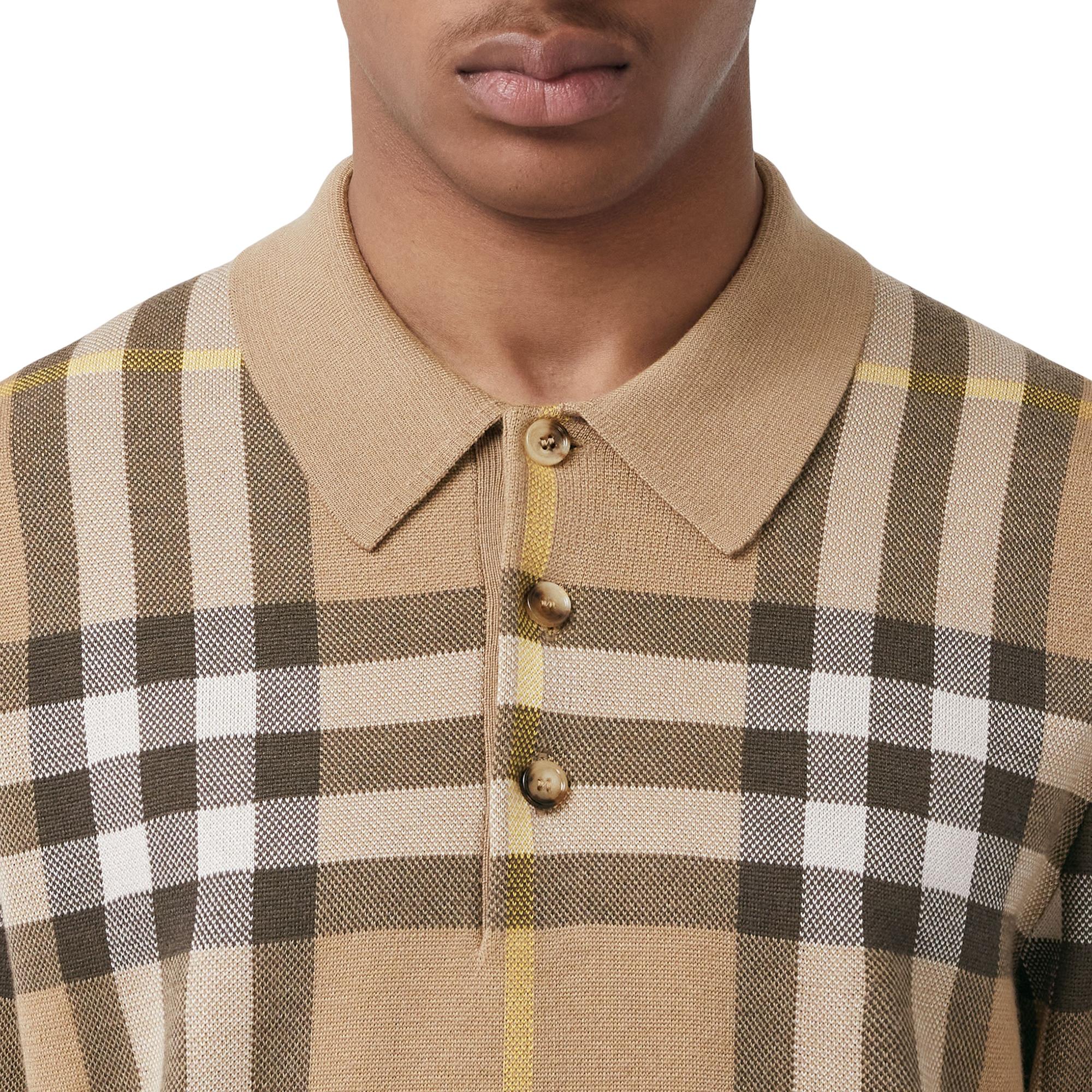 체크 실크 울 자카드 폴로셔츠