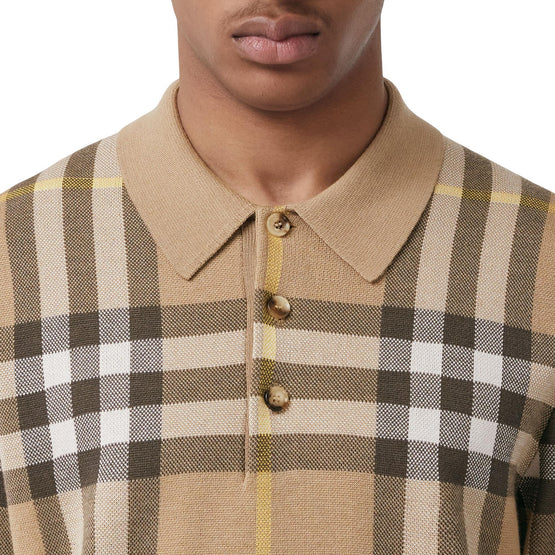 체크 실크 울 자카드 폴로셔츠