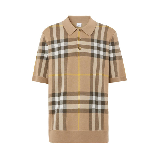 체크 실크 울 자카드 폴로셔츠