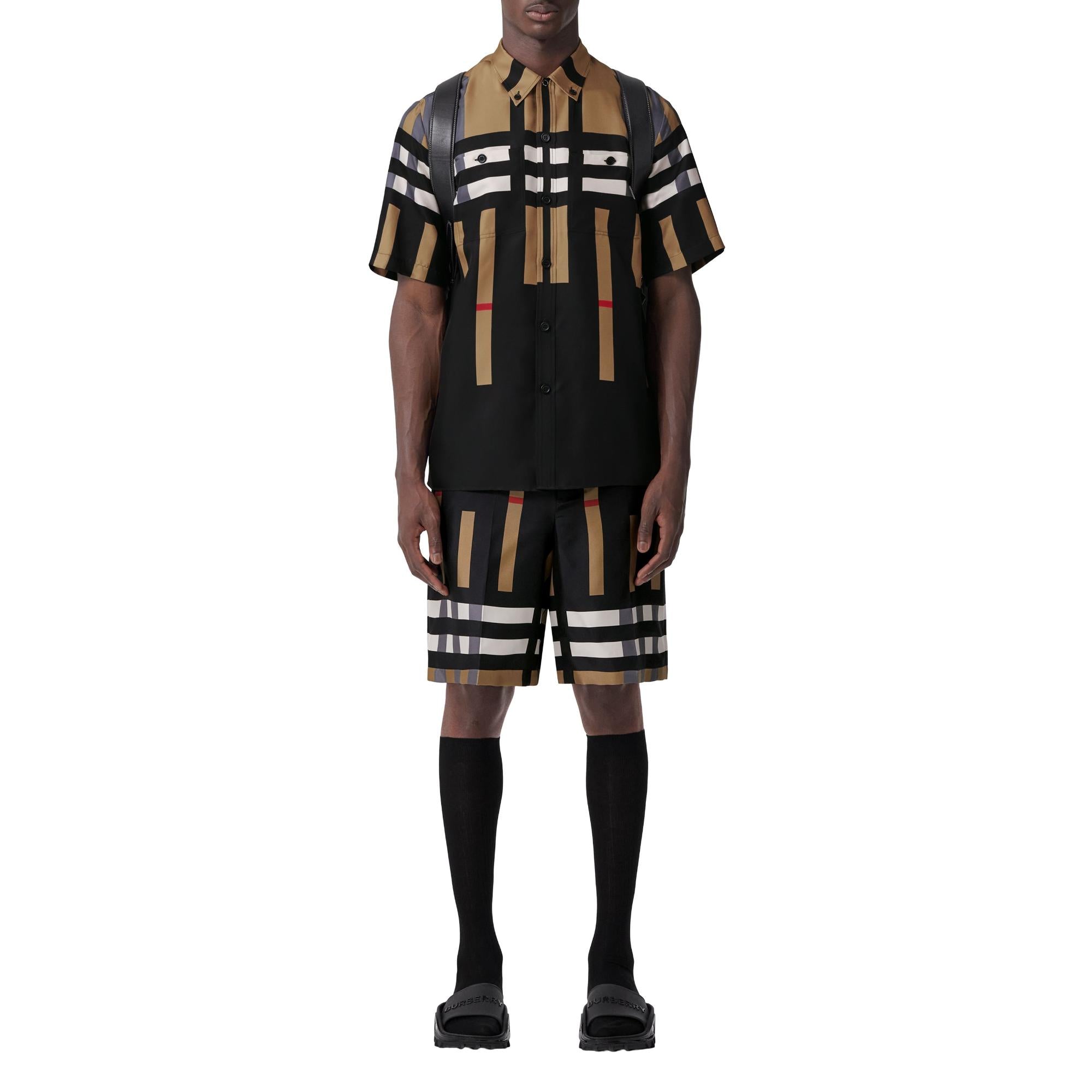 슬라이스 체크 실크 테일러드 쇼츠