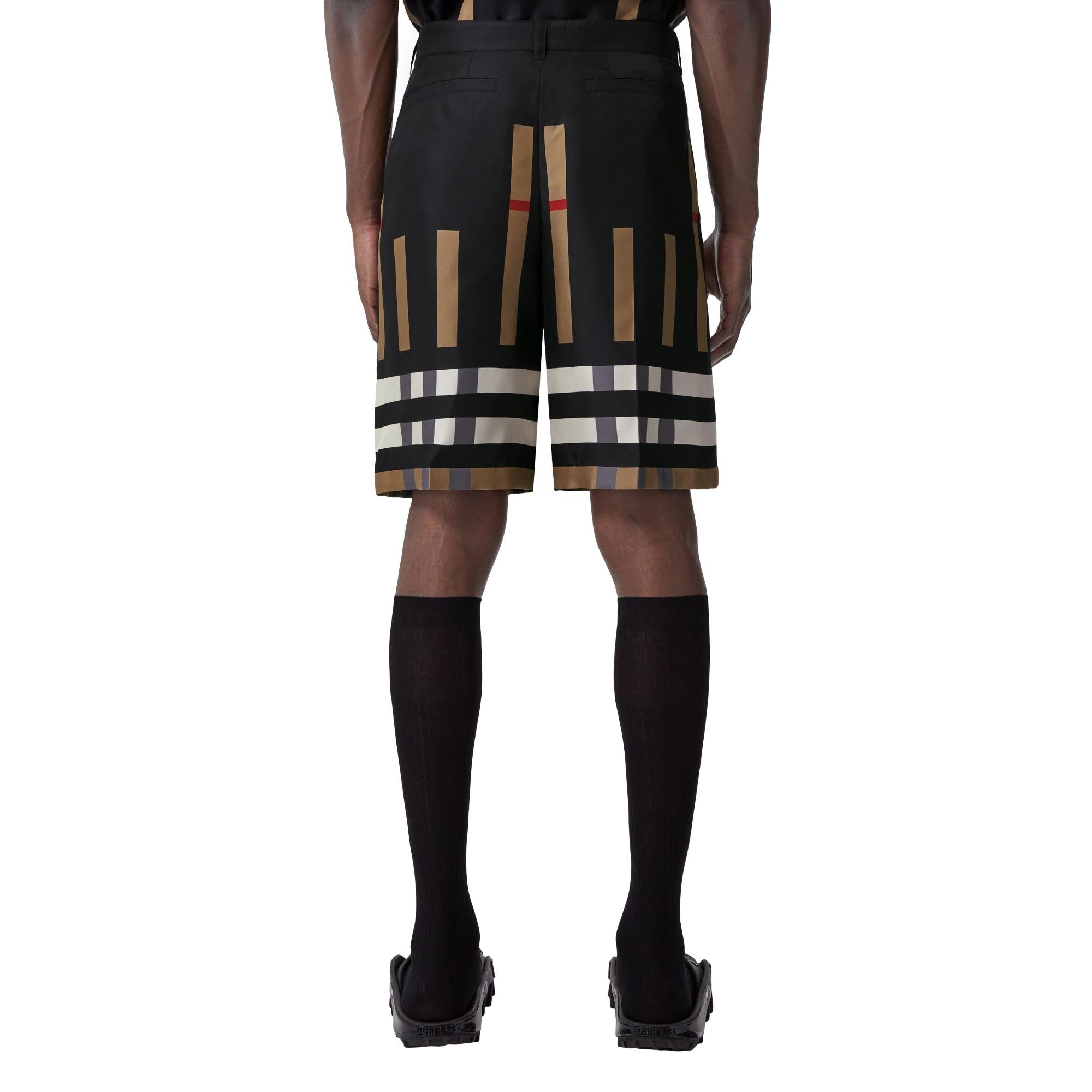 슬라이스 체크 실크 테일러드 쇼츠