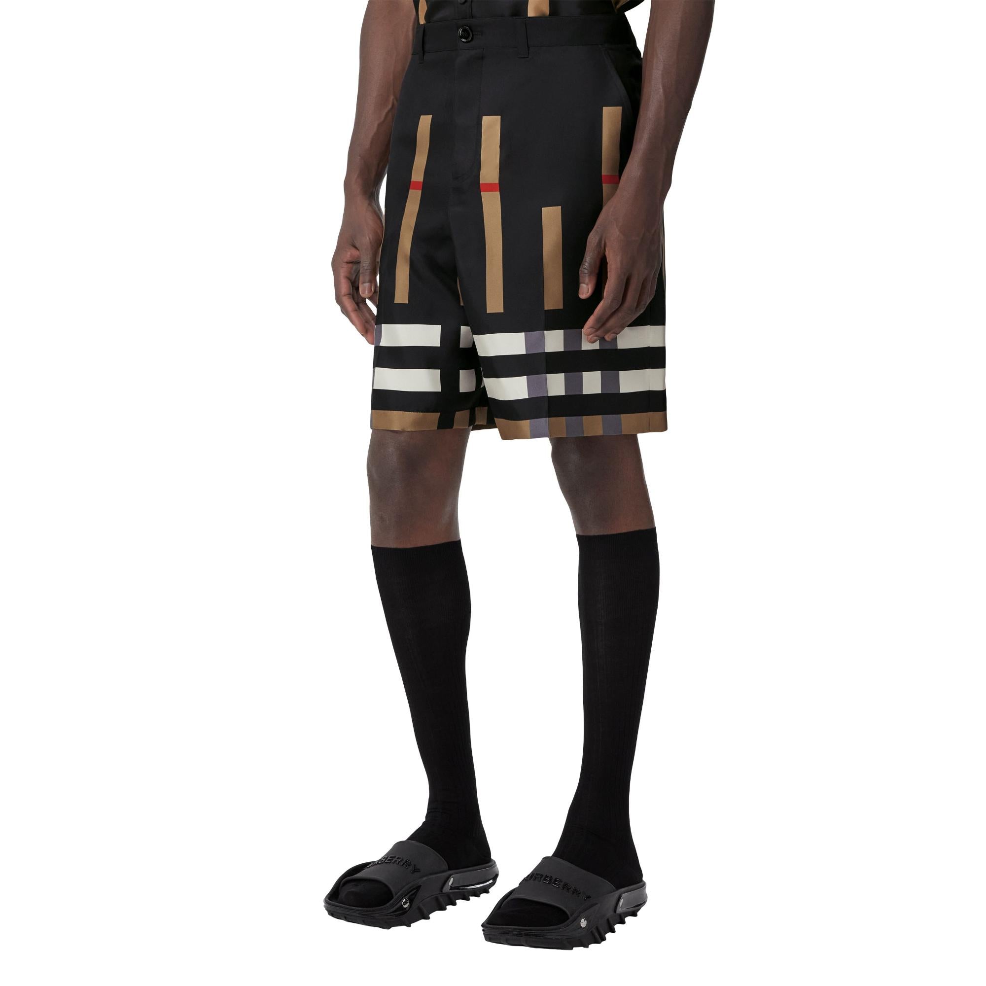 슬라이스 체크 실크 테일러드 쇼츠