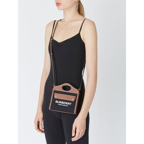 투톤 캔버스 레더 마이크로 포켓 백