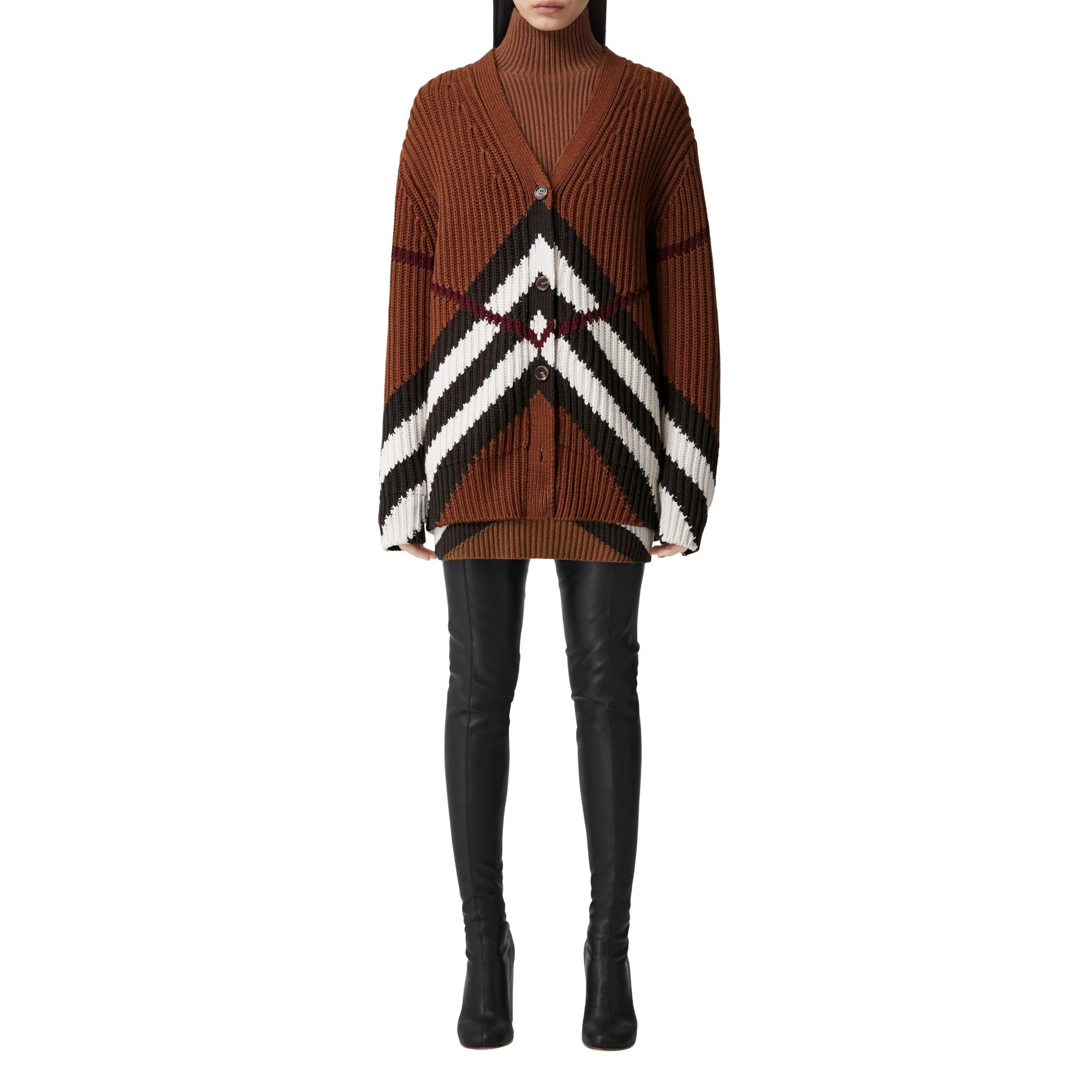 쉐브론 체크 캐시미어 코튼 카디건