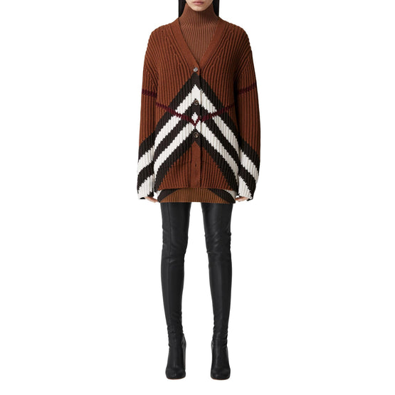 쉐브론 체크 캐시미어 코튼 카디건