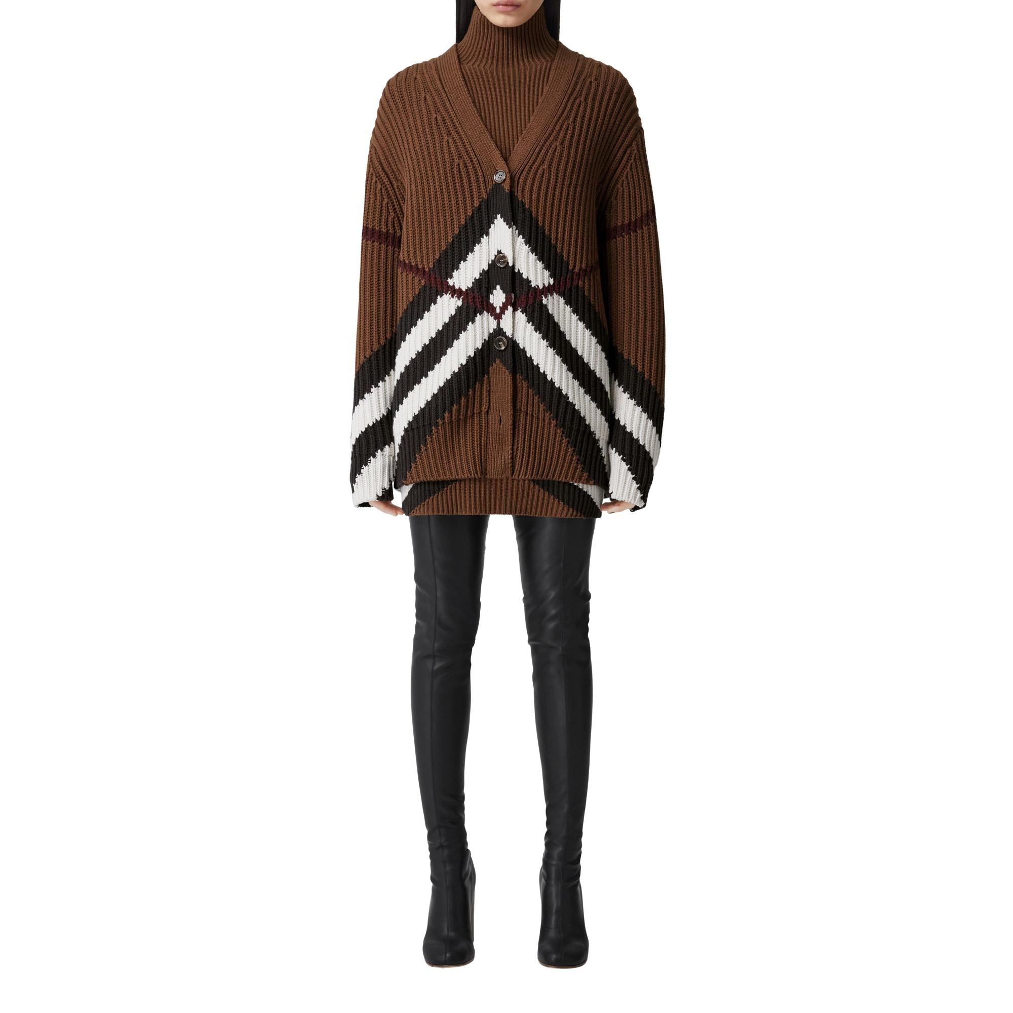 쉐브론 체크 캐시미어 코튼 카디건